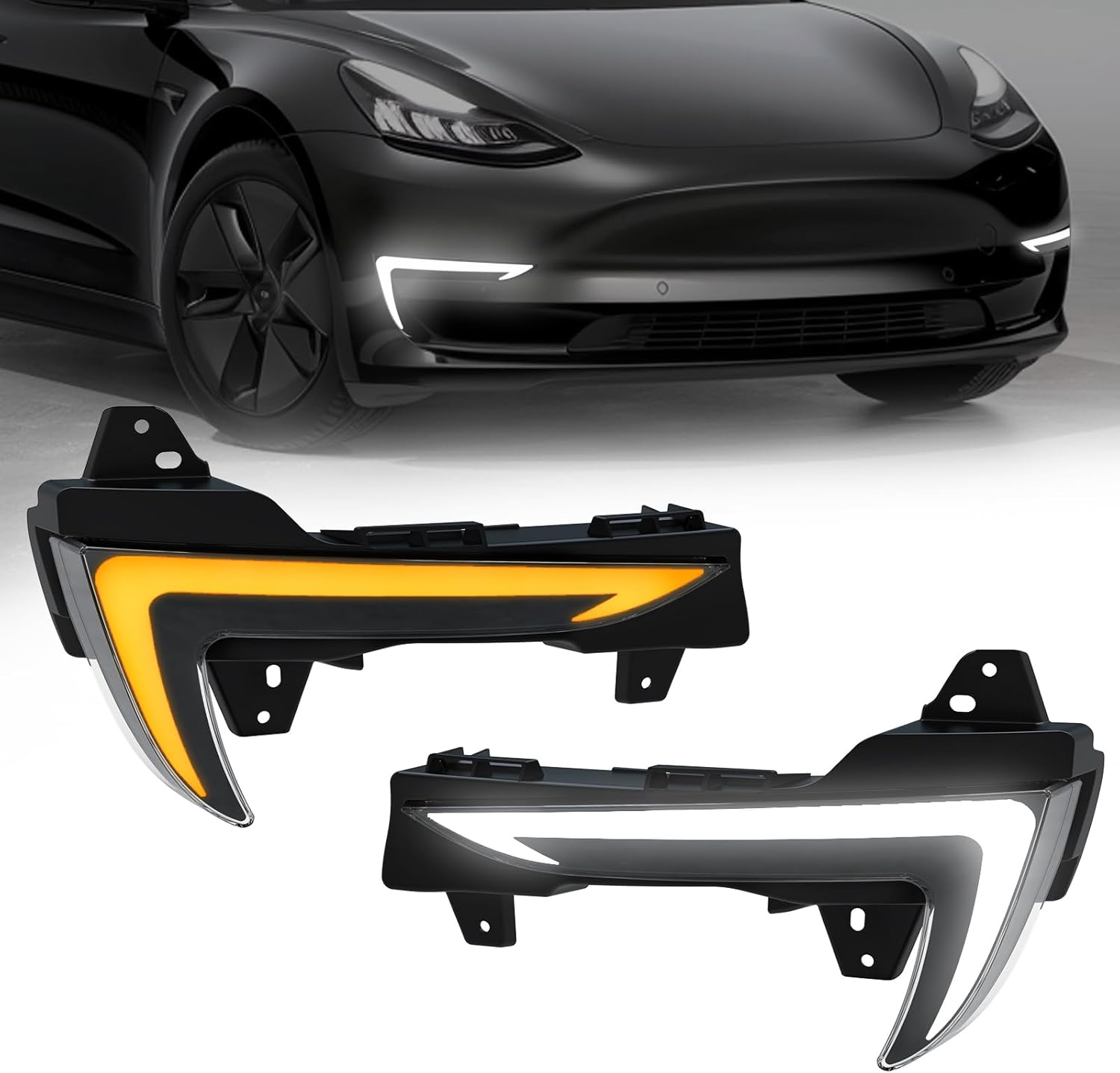 Mcooo 2 Color LED Daytime Running Lights Compatible with 2018-2024 Tesla Model 3, Front Driving DRL Lamps Assembly with Turn Signals, Night Running Light, Dynamic Start-Up Animation, (1 Pair)