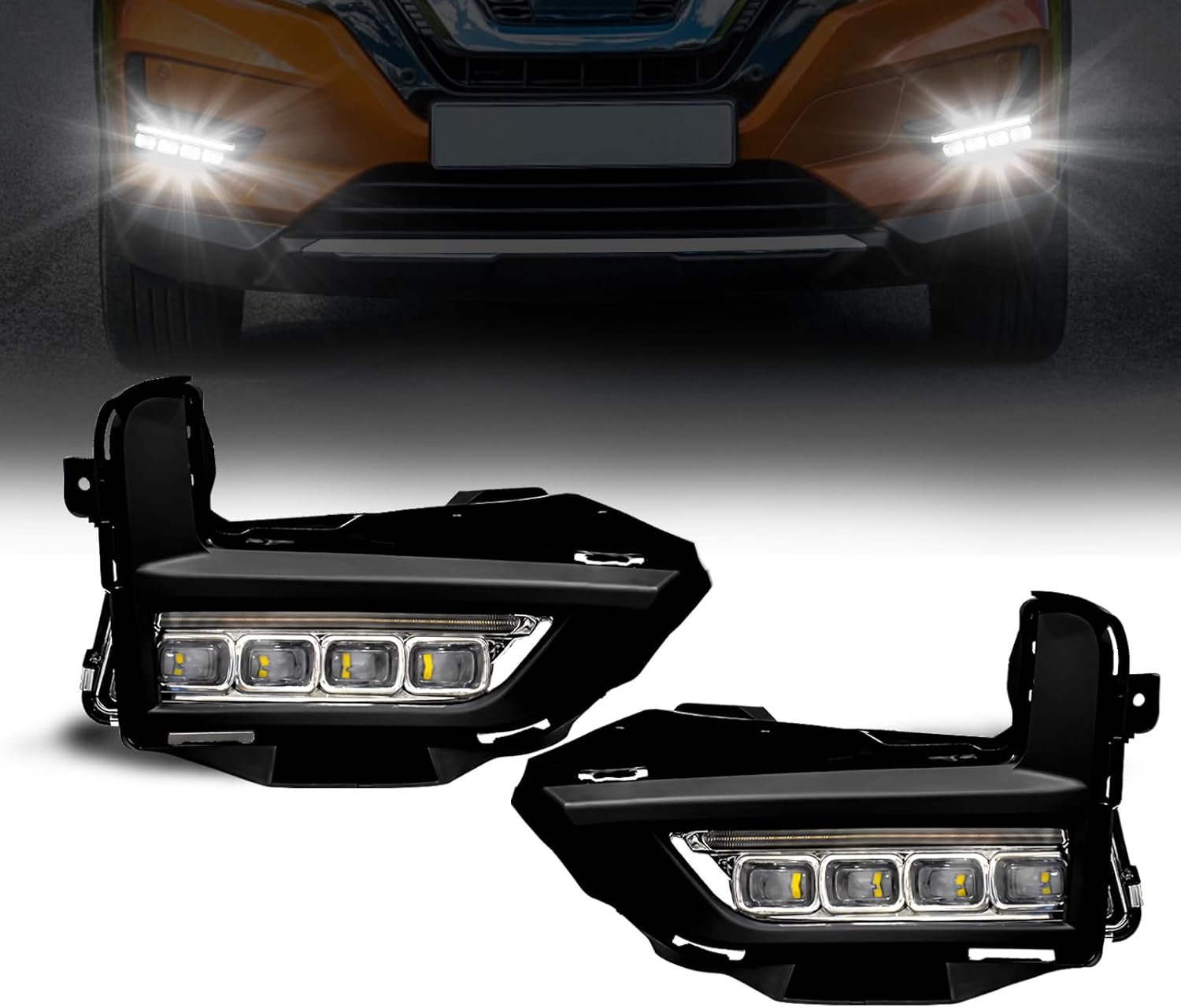 Mcooo LED Fog Lights with DRL,Compatible with Nissan Rogue/X-Trail 2017 2018 2019 2020 (Not Fit Sport Models),Fog Lights Bumper Driving Lamps Assembly, Clear Lens, White