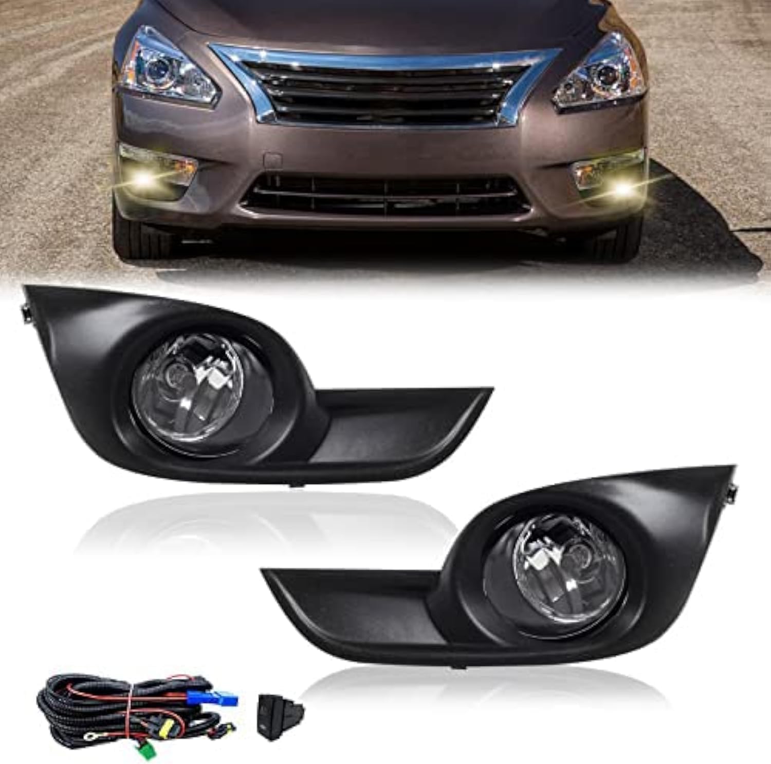 2013-2015 Nissan Altima Fog Lights Assembly with H11 12V 55W Bulbs, Wiring Harness and Switch