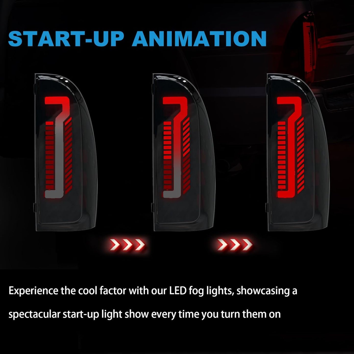 mcooo Sequential Full LED Tail Light Assembly for 2005-2015 Toyota Tacoma, 2nd Gen Tacoma - Animated, Dynamic Turn Signal, Brake, Reverse Lights - Smoked