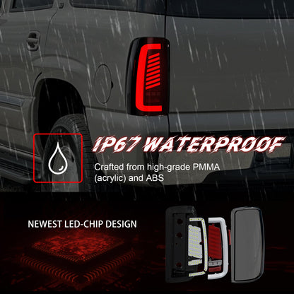 Full Led tail lights for 2000-2006 Chevy Tahoe, Suburban, GMC Yukon Starting Animated Rear Light Assembly, Dynamic Turn Signal,Brake Light,Reverse Light Smoked