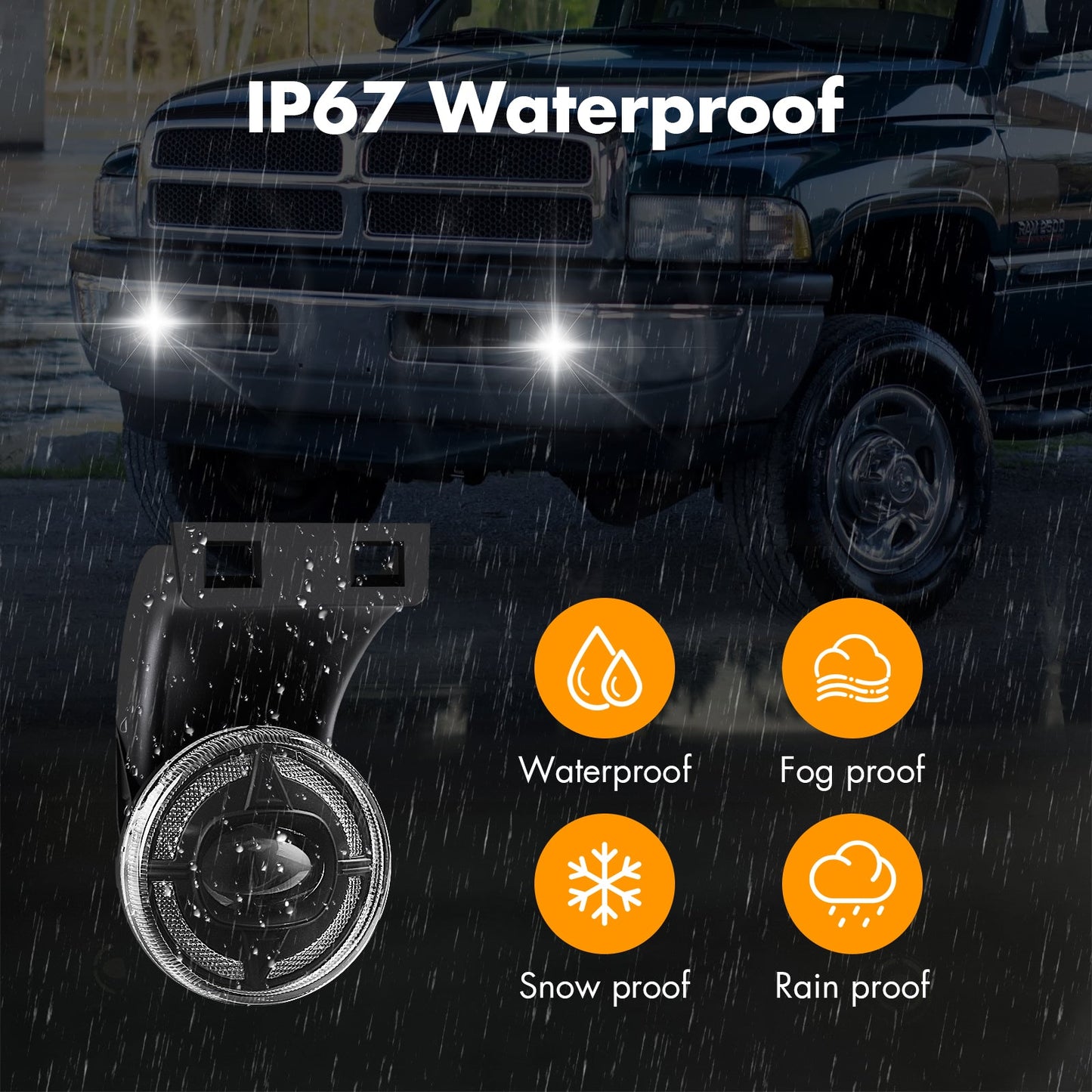 LED Fog Lights Replacement with DRL For 1994-2002 Dodge Ram 1500, 2500, 3500 (1 Pair)