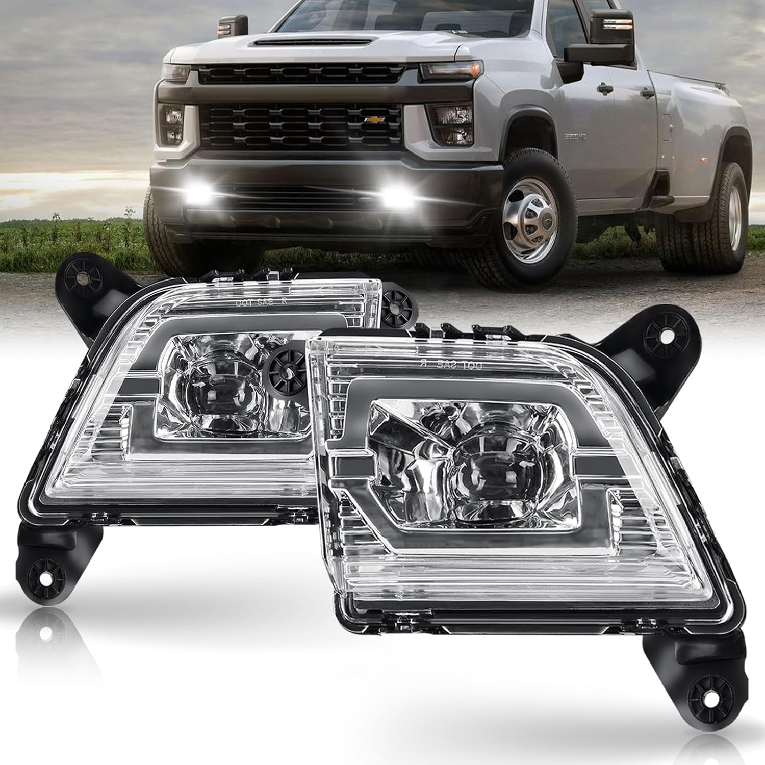 Mcooo LED Fog Lights for 2019 2020 2021 2022 2023 Chevrolet Silverado 2019-2023 1500 2500HD 3500HD Pickup Trucks Clear Lens Fog Light Assembly Replacement Kit, 1 Pair