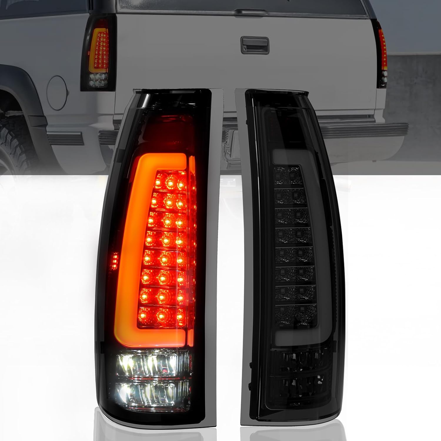 Mcooo Full Led Tail Lights for Chevy GMC 1988-1999 C/K Pickup Truck Silverado Sierra Tahoe Yukon Suburban Turn Signal,Brake Light,Reverse Light Smoked