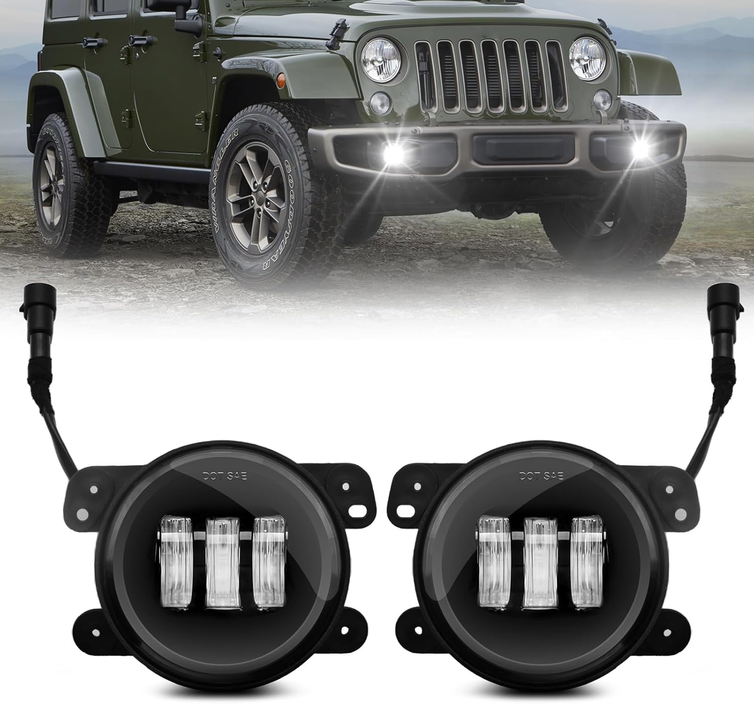 2007-2018 Jeep Wrangler JK/JKU/TJ/LJ 4 Inch Front Bumper LED Fog Lights – Clear Lens