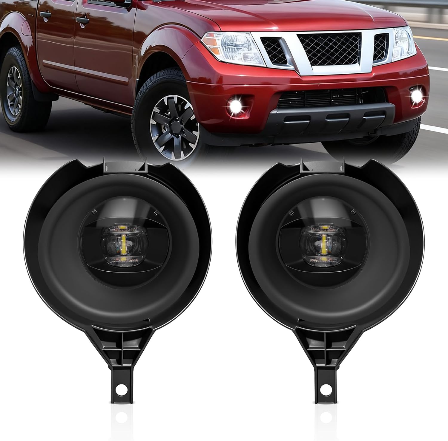 Mcooo LED Fog Lights,Compatible with 2005-2019 Nissan Frontier(Chrome Bumper Models Only), Front Bumer Driving Light Fog Lamp Assembly Kit with Wiring Harness, Switch,Plug and Play