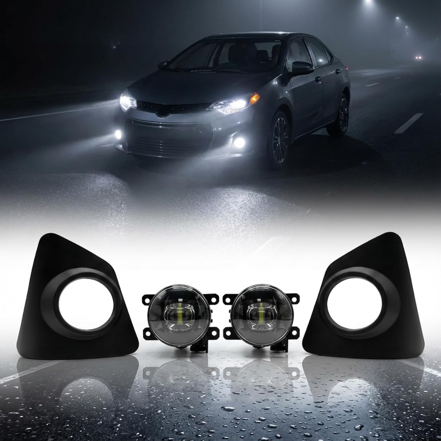 2014-2016 Toyota Corolla S/SE LED Fog Lights Assembly with Wiring Harness – Clear Lens