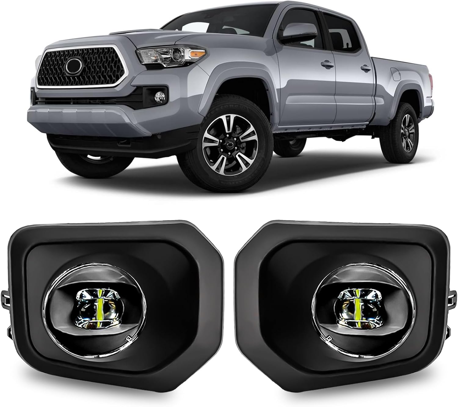 Mcooo LED Fog Lights,Compatible with 2016-2023 Toyota Tacoma(Fits SR,SR5 Model Only), Front Bumper Driving Light, with Wiring Harness, Switch,Easy to Install (Black Bezels)