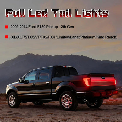 Ford F150 '09-'14 Sequential Full LED Smoked Tail Lights Animated Dynamic Turn Signal Brake/Reverse