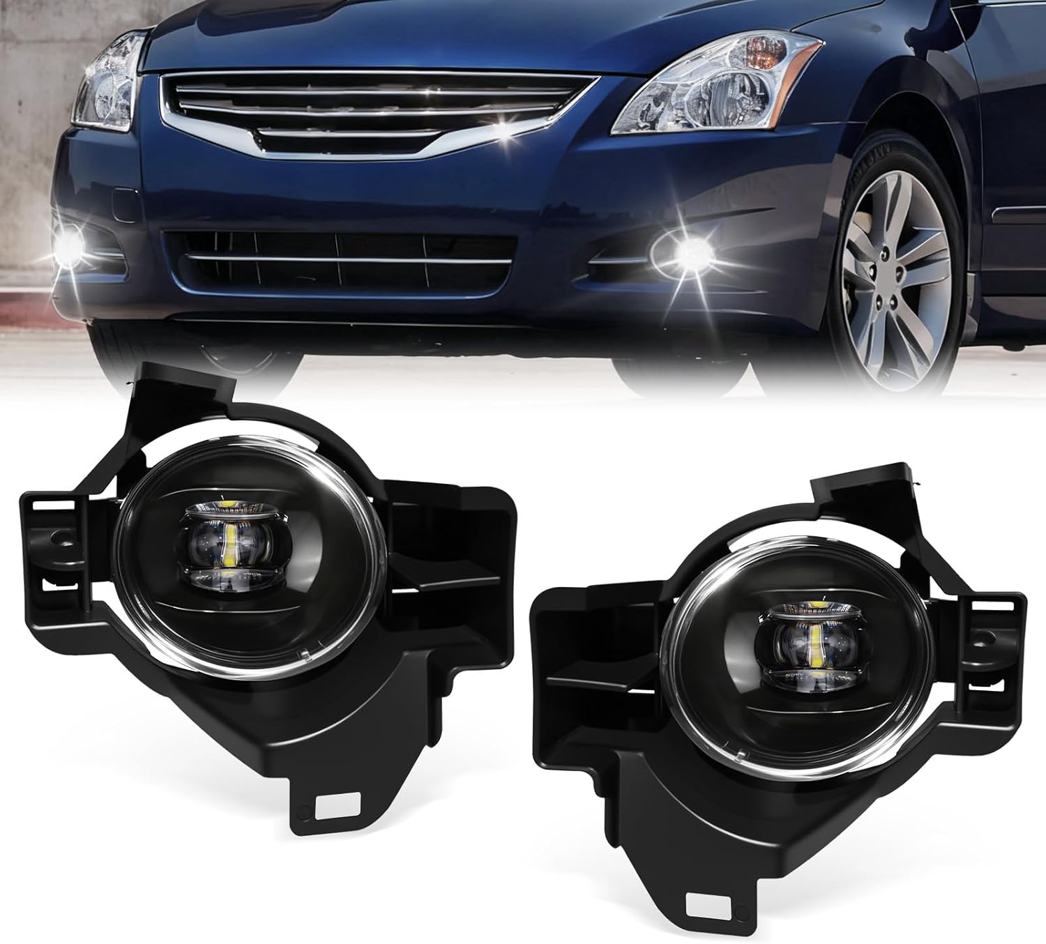 Mcooo LED Fog Lights,Compatible with Nissan Altima Sedan 2010 2011 2012,Front Bumer Driving Light,Fog Lamp Assembly,with Wiring Harness, Switch,Plug and Play,Waterproof