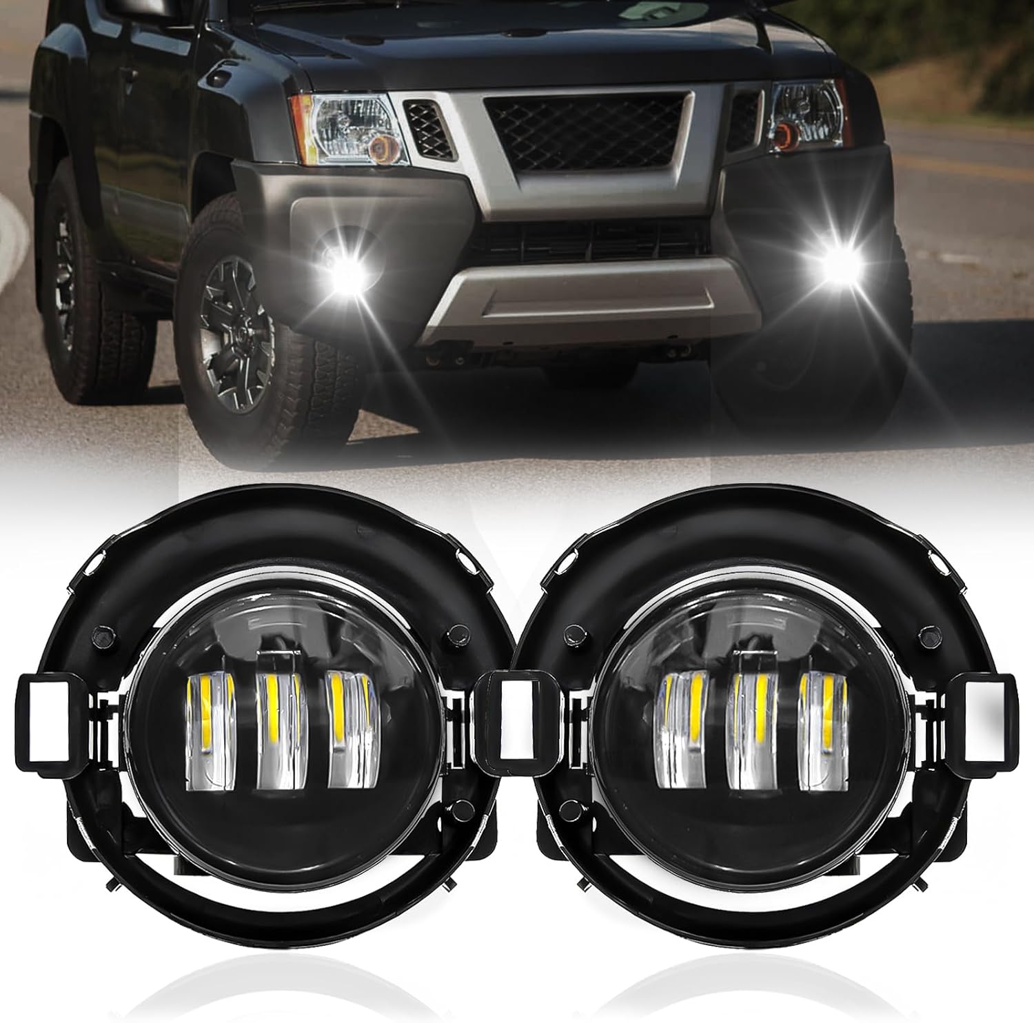Mcooo LED Fog Lights,Compatible with 2010-2017 Nissan Frontier,2005-2015 Xterra, Driving Fog Lamps Replacement with Wiring Harness, Switch Kit (Only fit for Plastic Bumper)