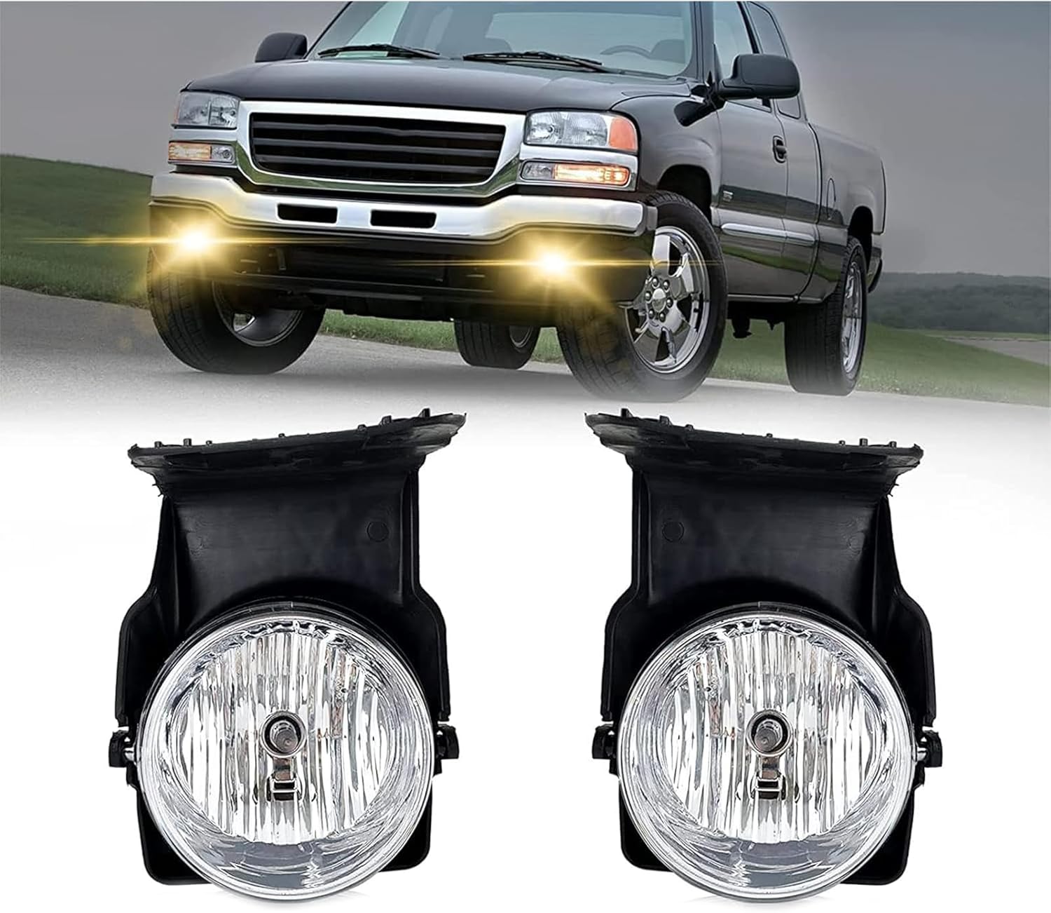 Mcooo Fog Lights for 2003 2004 2005 2006 2007 GMC Sierra 1500/ 1500HD/ 2500/ 2500HD/ 3500/ 3500HD, 1 Pair Front Bumper Driving Fog Lamps with Right and Left Side (Clear Lens)
