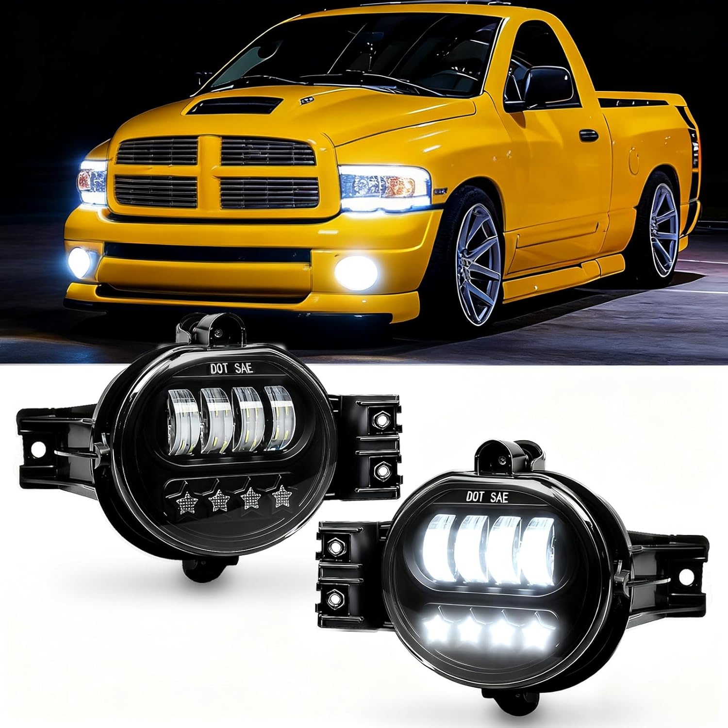 Mcooo LED Fog Lights for 2002-2008 Dodge Ram 1500, 2003-2009 Ram 2500 3500, 2004-2006 Durango Pickup, Led Fog Lamp Upgrade and Modified - 4 Star