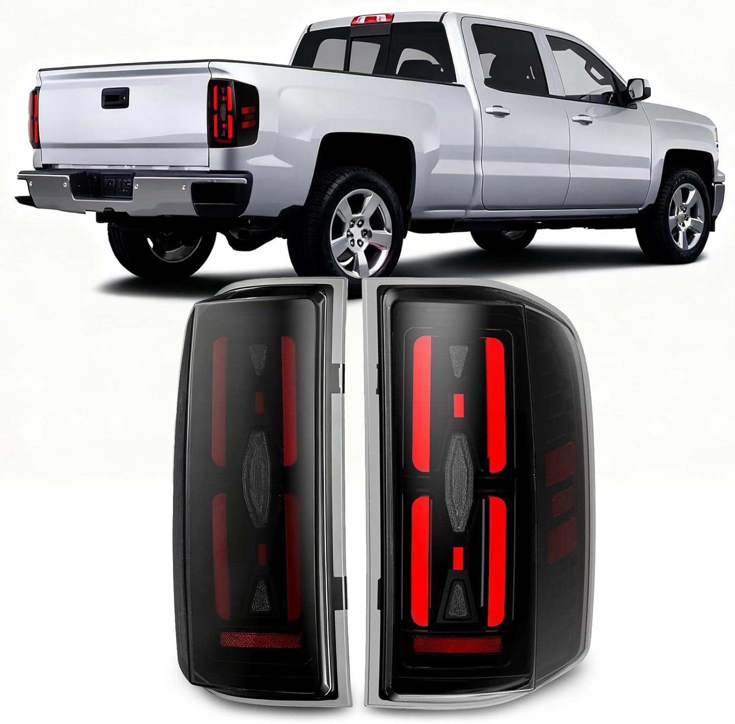 Mcooo Full LED Tail Lights Assemble Compatible for 2007-2013 Chevy Silverado 1500& 2007-2014 Chevy Silverado 2500HD/3500HD With Start-Up Animation, Dynamic Turn Signals, Brake Light,Reverse Light-Smoked