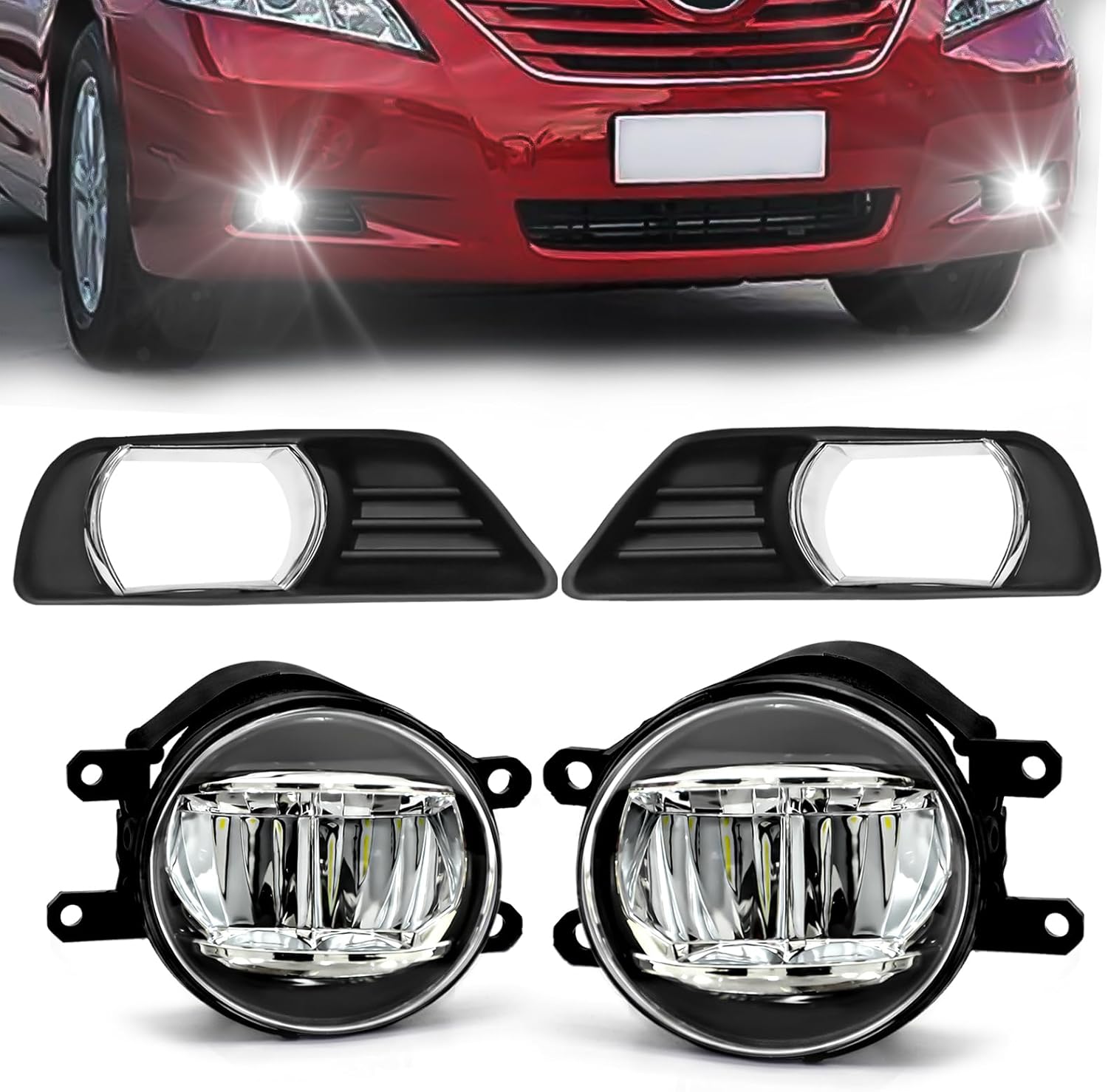 Mcooo LED Fog Lights For 2007 2008 2009 Toyota Camry, Front Bumper Driving Light kit,Fog Lamps Assembly Replacement with Switch, Wiring Harness,Plug and Play