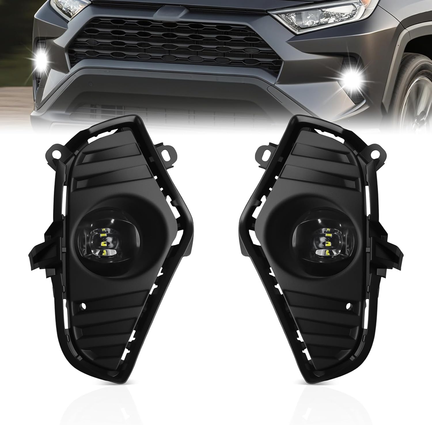 Mcooo Fog Lights Compatible with 2019 2020 2021 2022 2023 2024 2025 Toyota RAV4 Fog Lamps Replacement 1 Pair Clear Lens with Switch and Wiring Kit(Not fit ADVENTURE)