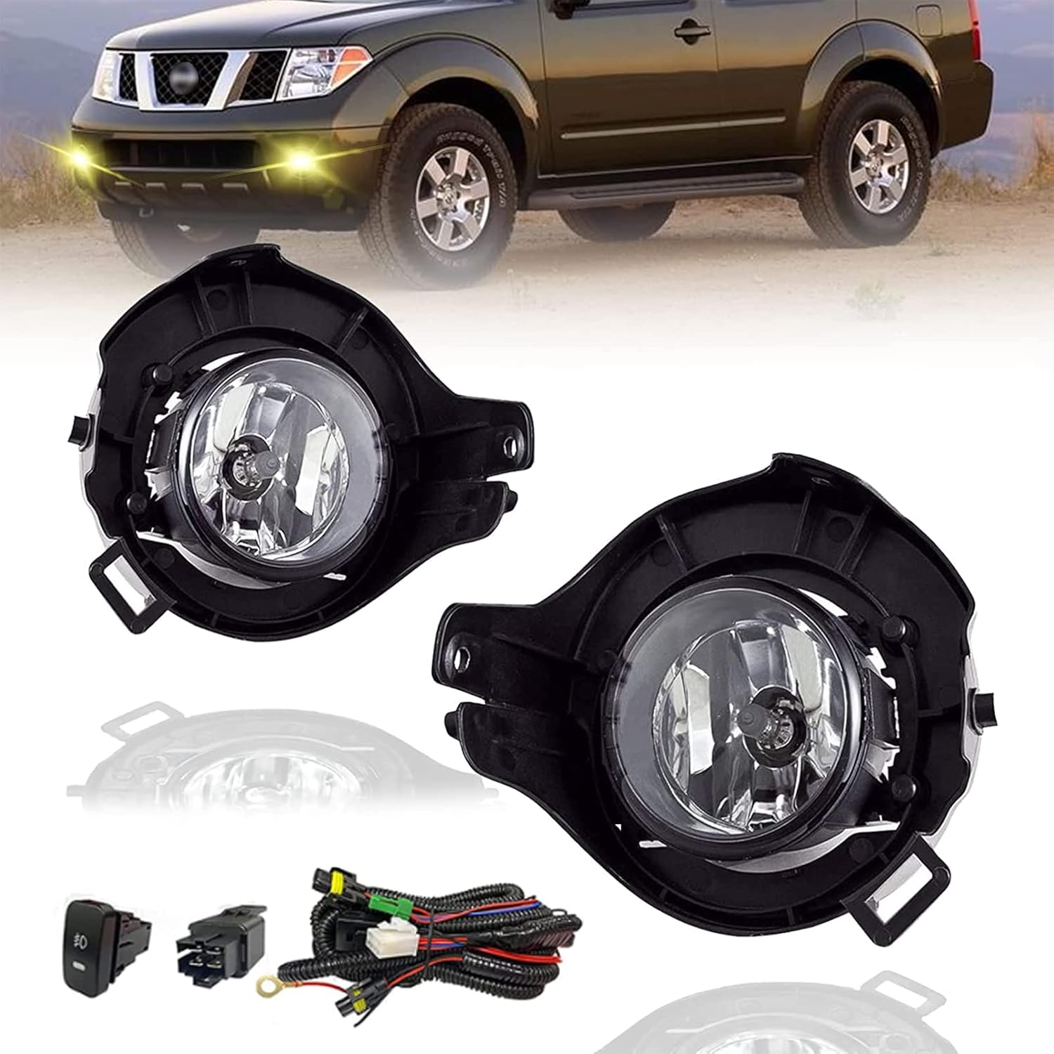2005-2009 Nissan Frontier / 2005-2012 Nissan Pathfinder (w/Painted Bumper) Front Bumper Fog Lights with Harness Kit – H11 12V 55W Bulbs