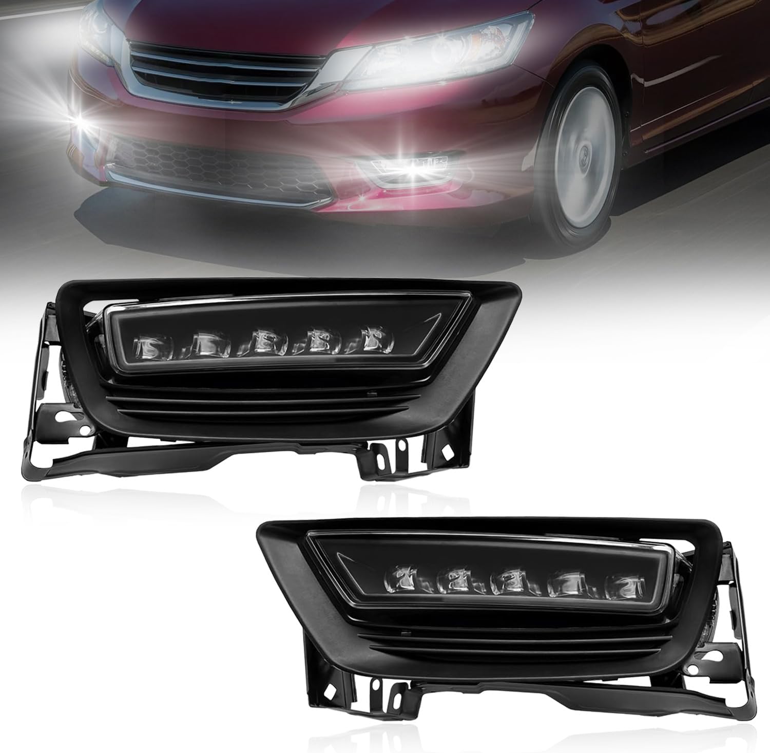 Mcooo LED Fog Light for 2013-2015 Honda Accord Sedan, Front Bumper Driving Light Kit, Fog Lamp Assembly Replacement with Wiring Harness, Switch,Plug and Play