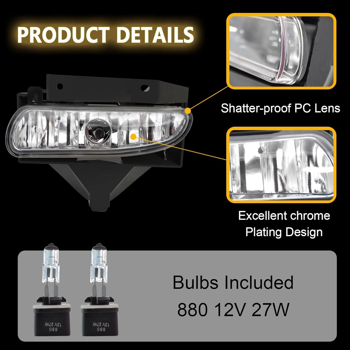 mcooo Fog Lights Assembly Compatible with 1999-2004 Ford Mustang, Bumper Driving Fog lamp Assembly Replacement (Halogen Fog Lights)