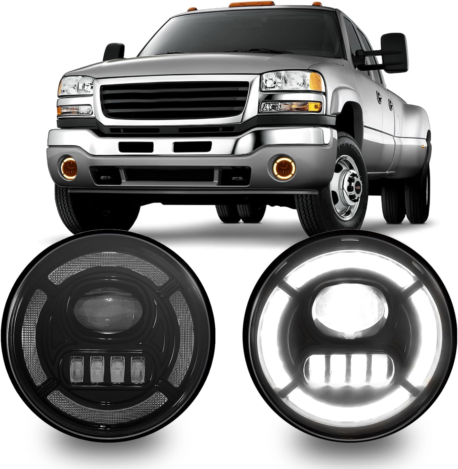 Mcooo LED Fog Light with Daytime Running Lights for 2007-2013 GMC Sierra 1500,2007-2014 GMC Sierra 2500 3500HD (Not For Classic Models),Fog Lamp with Amber Turn Signal,Front Bumper Driving Light