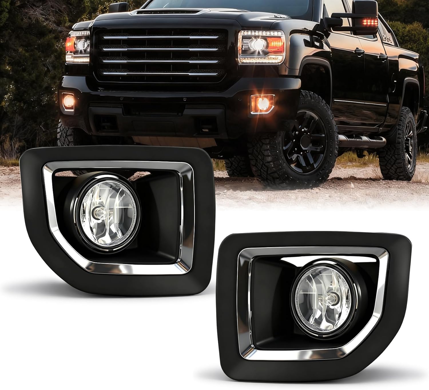 Mcooo Fog Lights-For 2015-2019 GMC Sierra 2500HD/ 3500HD, Fog Light Assembly Replacement, Easy to Install