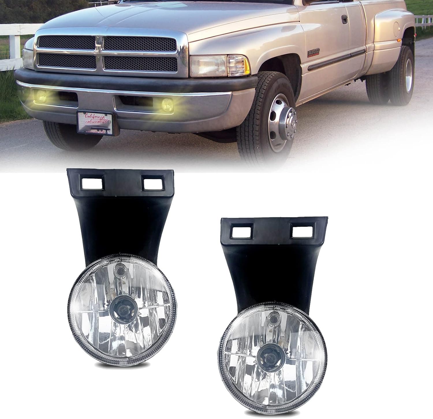 Mcooo Fog lights Compatible with [1994-2002 Dodge RAM 1500 2500 3500] Pair Left+Right With 880 12V 27W Halogen Bulbs(Clear Lens)