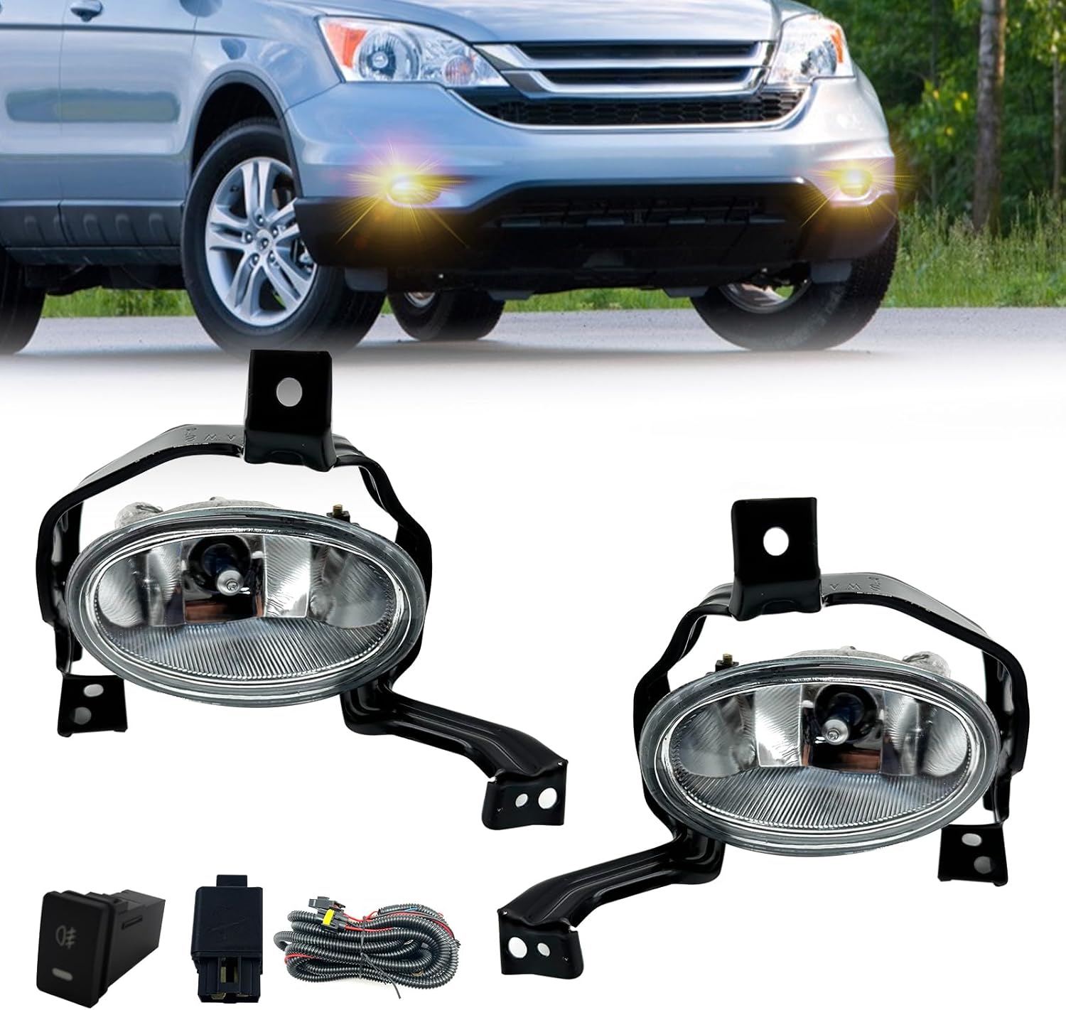 Mcooo Fog Lights Compatible With Honda Crv Cr-v 2010 2011 Fog Lamps With Switch and Wring Kit H11 12V 55W Bulbs(Clear Lens)