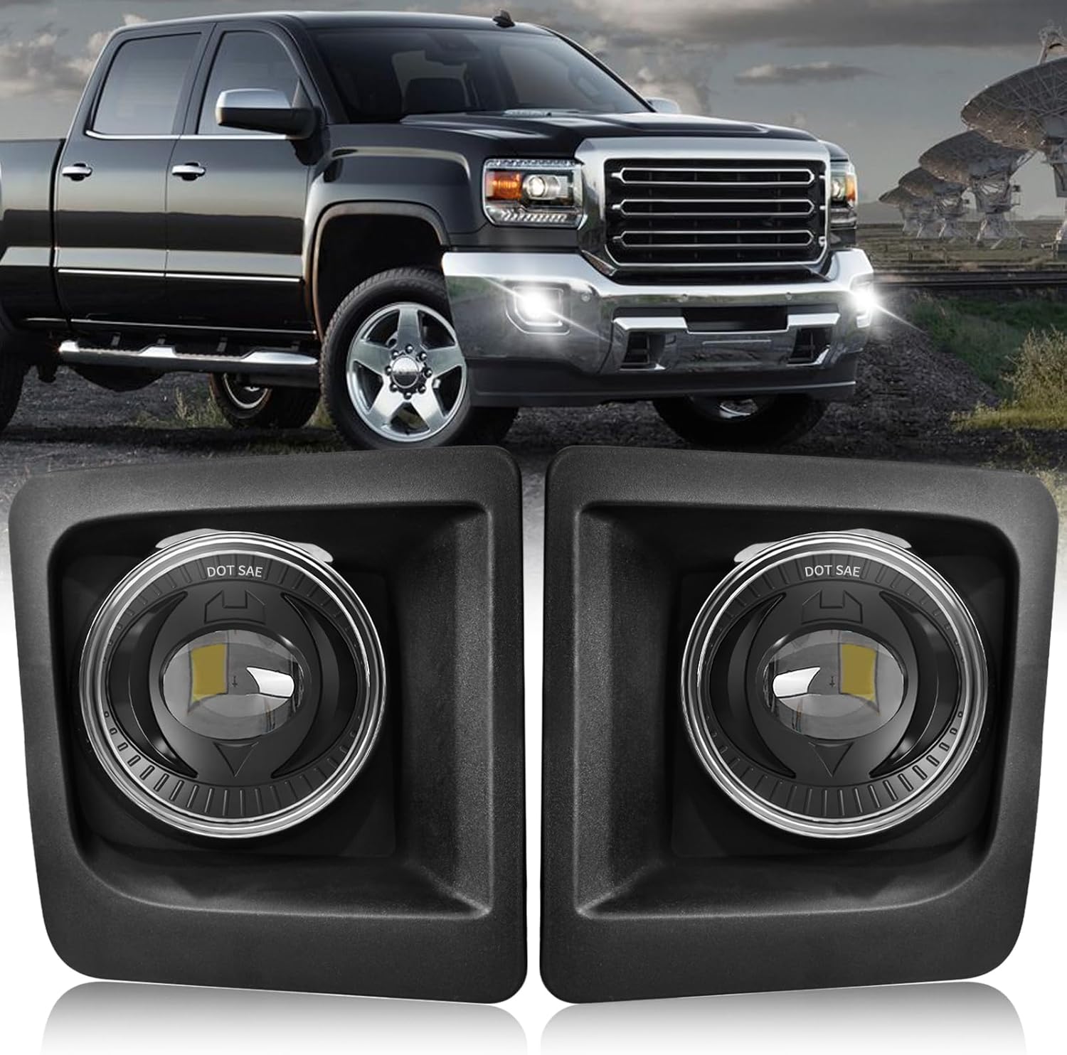Mcooo LED Fog Lights Compatible with 2014-2015 GMC Sierra 1500, Bumper Driving LED Fog Lamp Assembly Replacement FogLight Kit, DOT Certified（1 Pair）