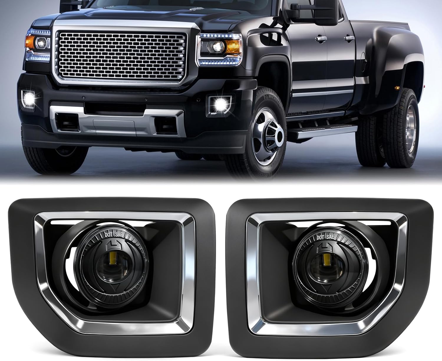Mcooo LED Fog Lights Compatible with 2015-2019 GMC Sierra 2500HD/ 3500HD, Bumper Driving LED Fog Lamp Assembly Replacement Fog Light Kit, DOT Certified(1 Pair)