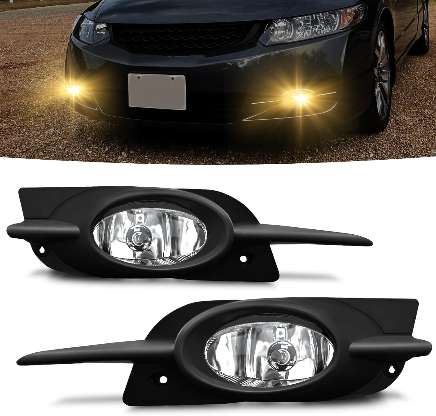 Mcooo Halogen Fog Lights for 2009 2010 2011 Honda Civic Coupe,Front Bumper Driving Light Kit,Fog Lamps Assembly Replacement With Switch, Wiring Harness, Plug and Play