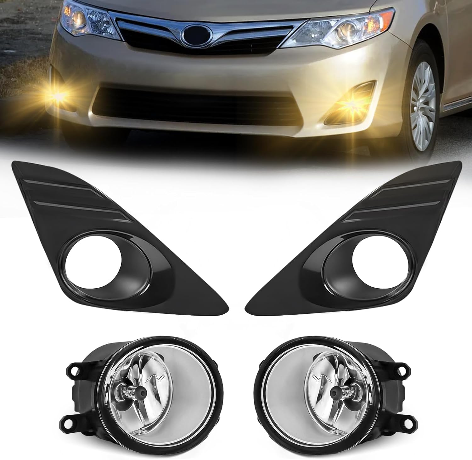 Mcooo Halogen Fog Lights- for 2012-2014 Toyota Camry(Not for SE models),Fog Lamps Assembly Replacement,Include Switch, Wiring Harness,Plug and Play,Black Bezels