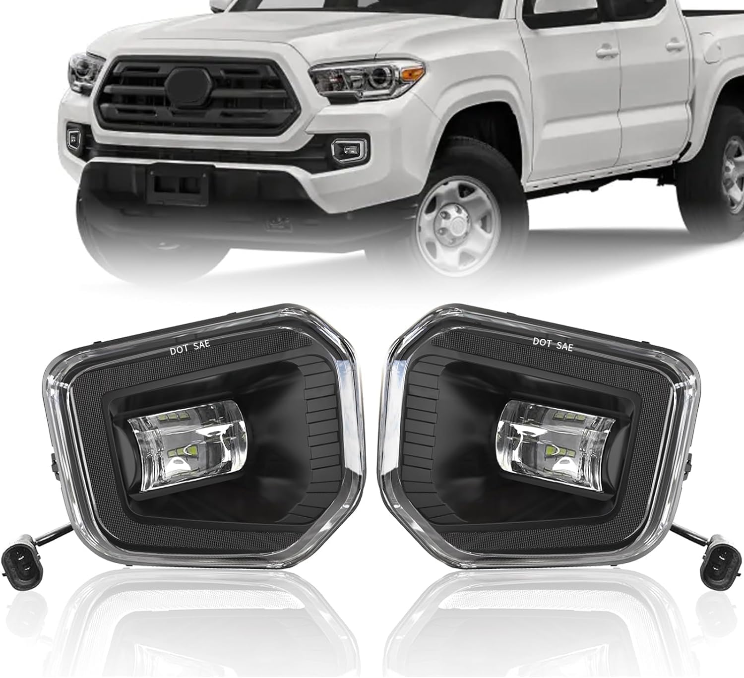 Mcooo LED Fog Lights Assembly Compatible with Toyota Tacoma 2016 2017 2018 2019 2020 2021 2022（for SR SR5 Model）, Front Driving Fog Lamps Replacement Kit,DOT Certified - 1 Pair