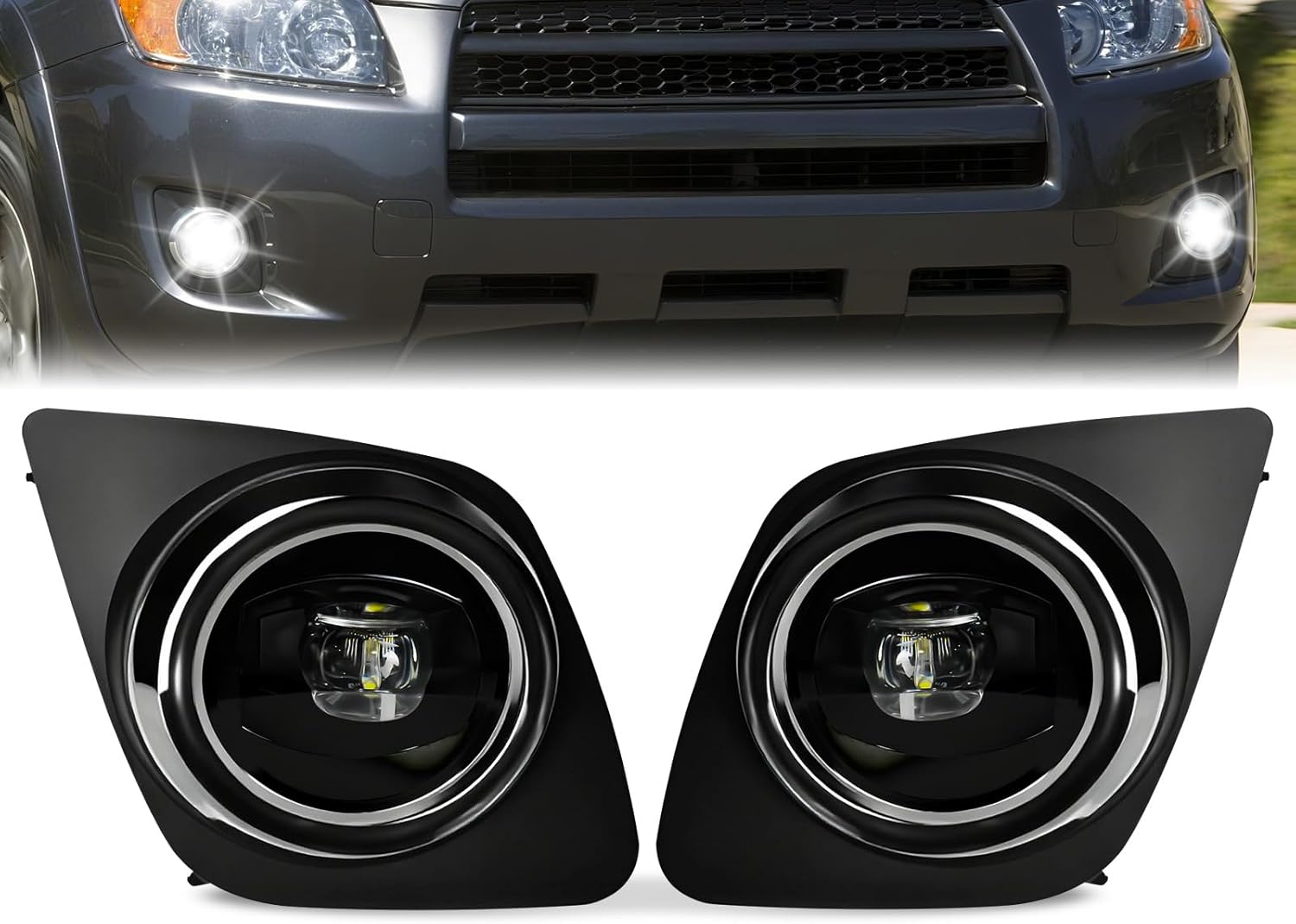 Mcooo LED Fog Lights for 2009 2010 2011 2012 Toyota Rav4,1 Pair Front Driving Fog Lamps Kits with Wiring Harness Switch,Clear Lens