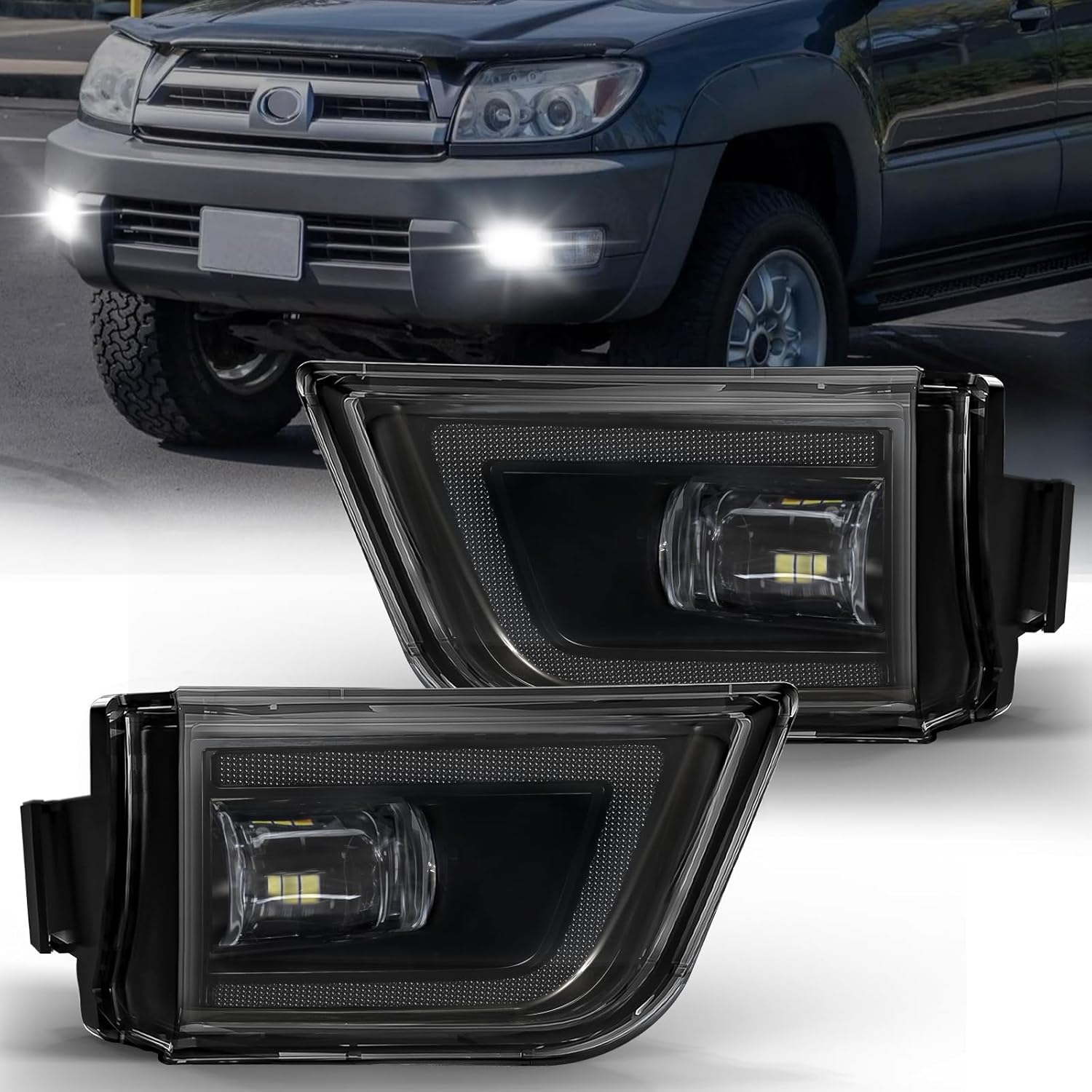 Mcooo LED Fog Lights fit for Toyota 4Runner 2003 2004 2005, Front Driving Fog Lamps Assembly Replacement Kit (LED Fog Lights)