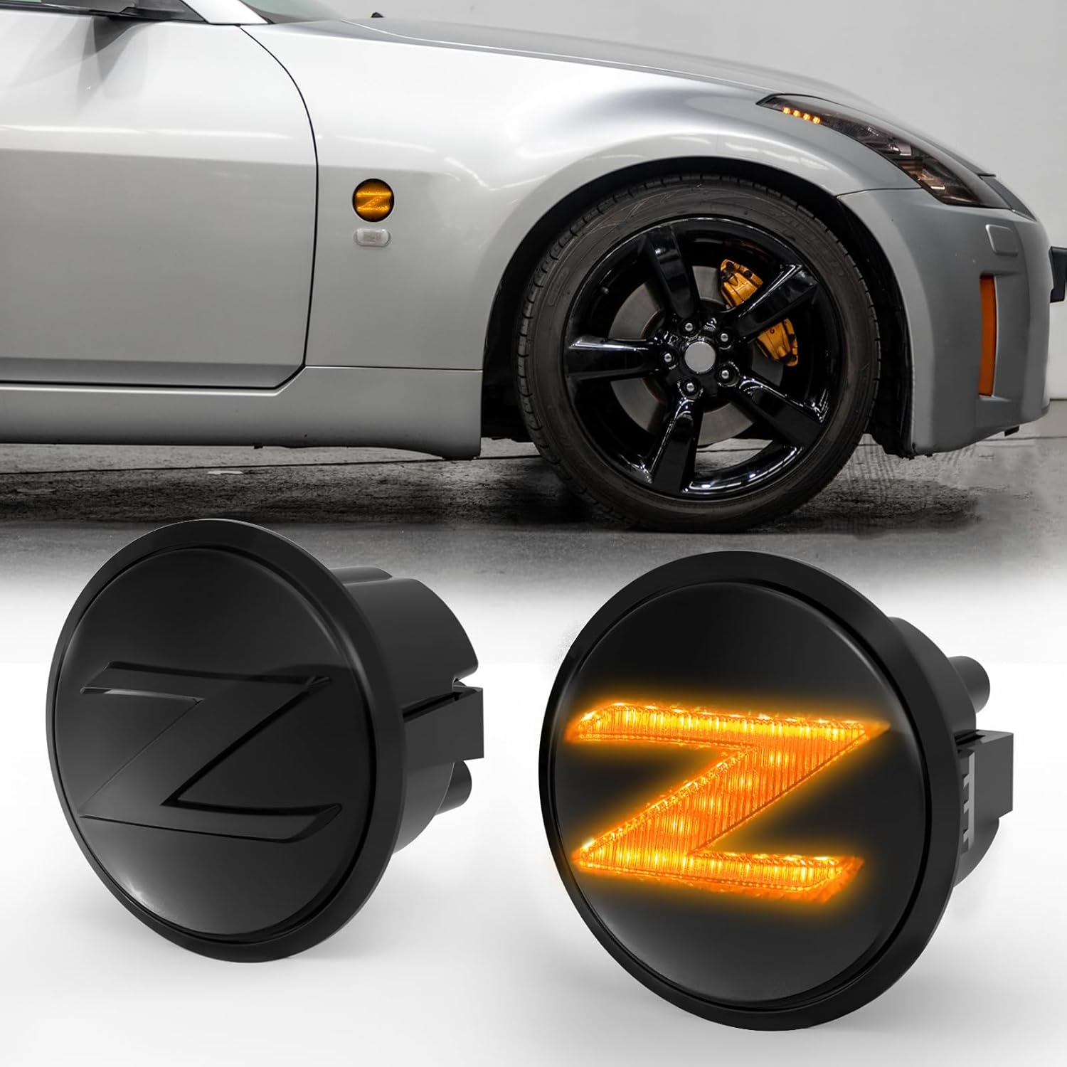Mcooo LED Side Marker Lights for Nissan 350z Z33 2003-2009, Nissan 370z Z34 2009-2020,With Sequential Amber Turn Signals One pair