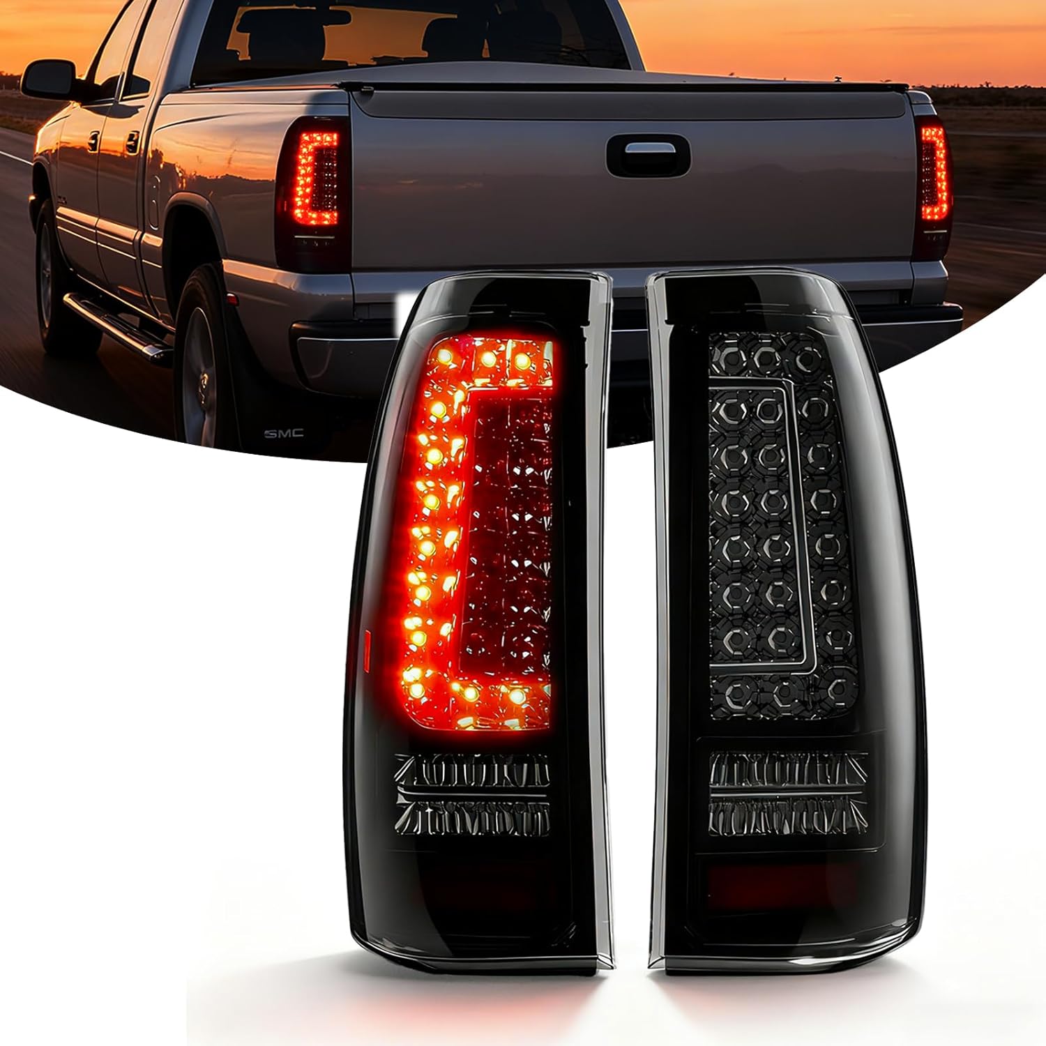 Mcooo Full LED Tail Lights Assemble Fits for 1999-2002 Chevy Silverado 1500/2500 & 1999-2006 GMC Sierra 1500/2500/3500 With Start-Up Animation, Dynamic Turn Signals, Brake Light,Reverse Light