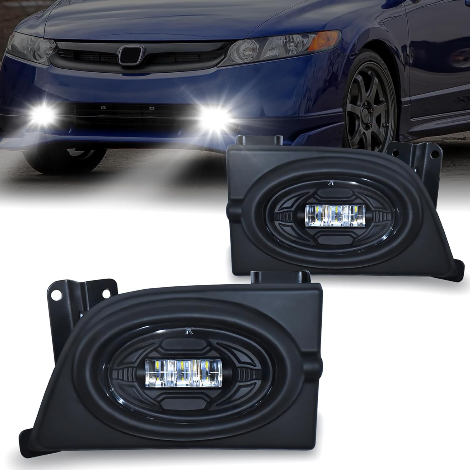Mcooo LED Fog Lights Fit for 2006 2007 2008 Honda Civic 4-Door Sedan, Front Bumper Driving Light Kit,Fog Lamps Assembly Replacement with Wiring Harness,Clear Lens，Plug and Play