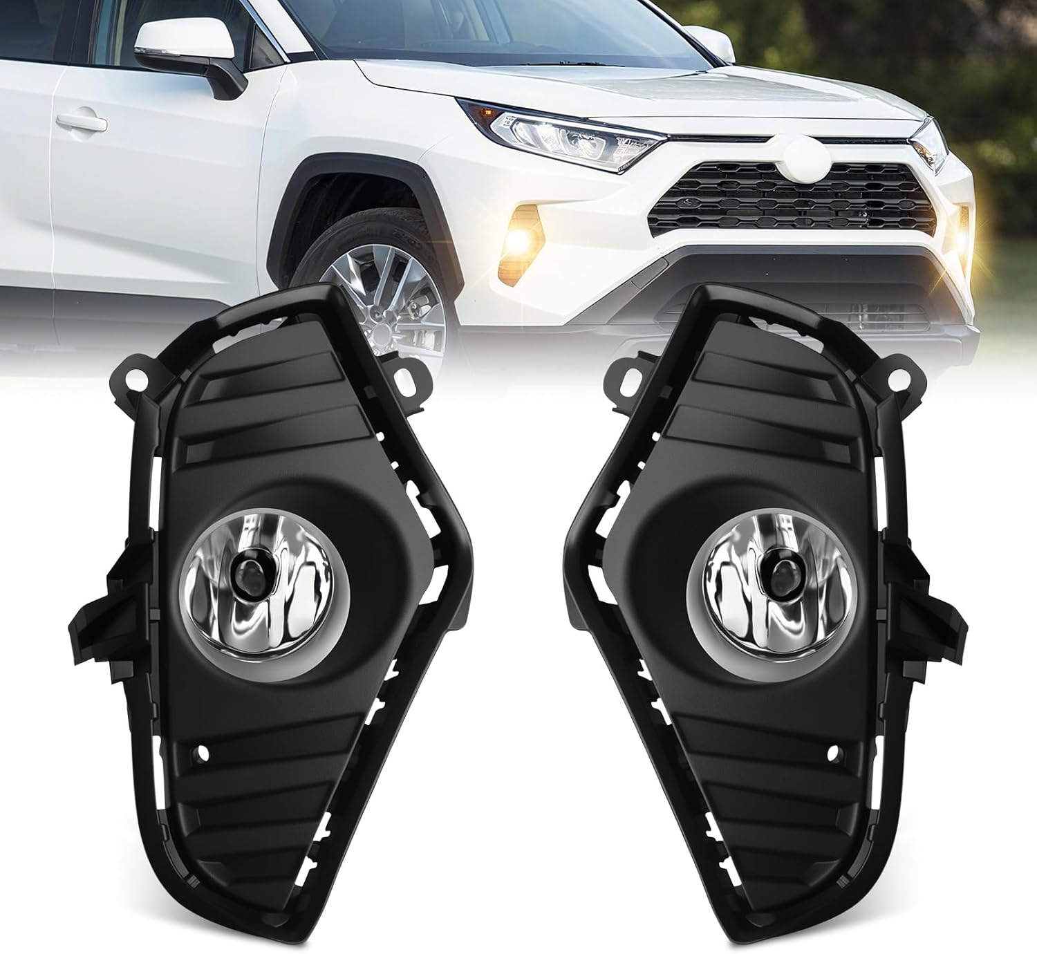 Mcooo Halogen Fog Lights,For 2019-2025 Toyota Rav4, Front Bumper Fog Lamp Assembly kit, with Bezel Wiring Harness,Plug and Play,Easy to Install