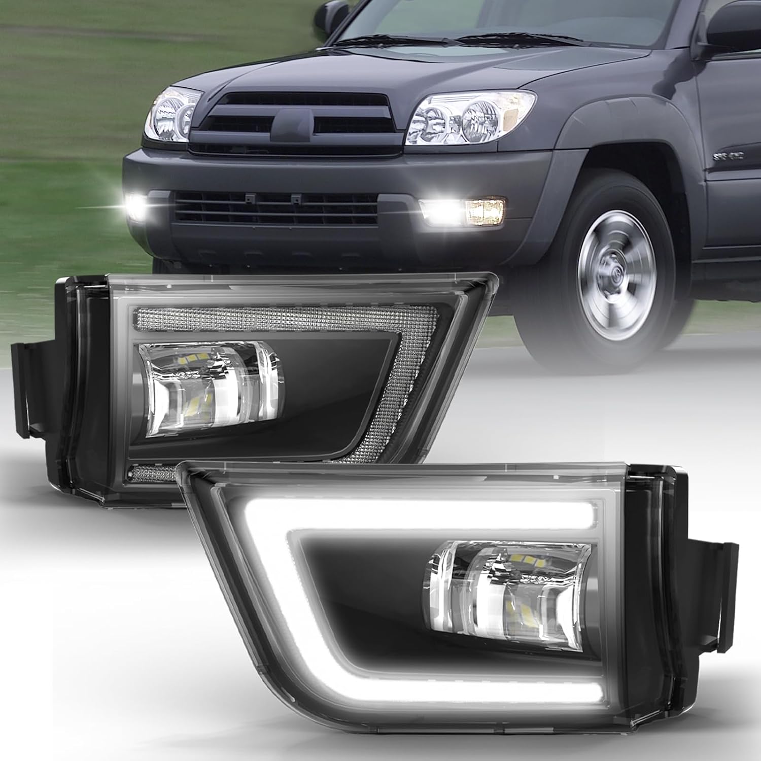 Mcooo LED Fog Lights fit for Toyota 4Runner 2003 2004 2005, Front Driving Fog Lamps Assembly Replacement Kit (LED Fog Lights with DRL)