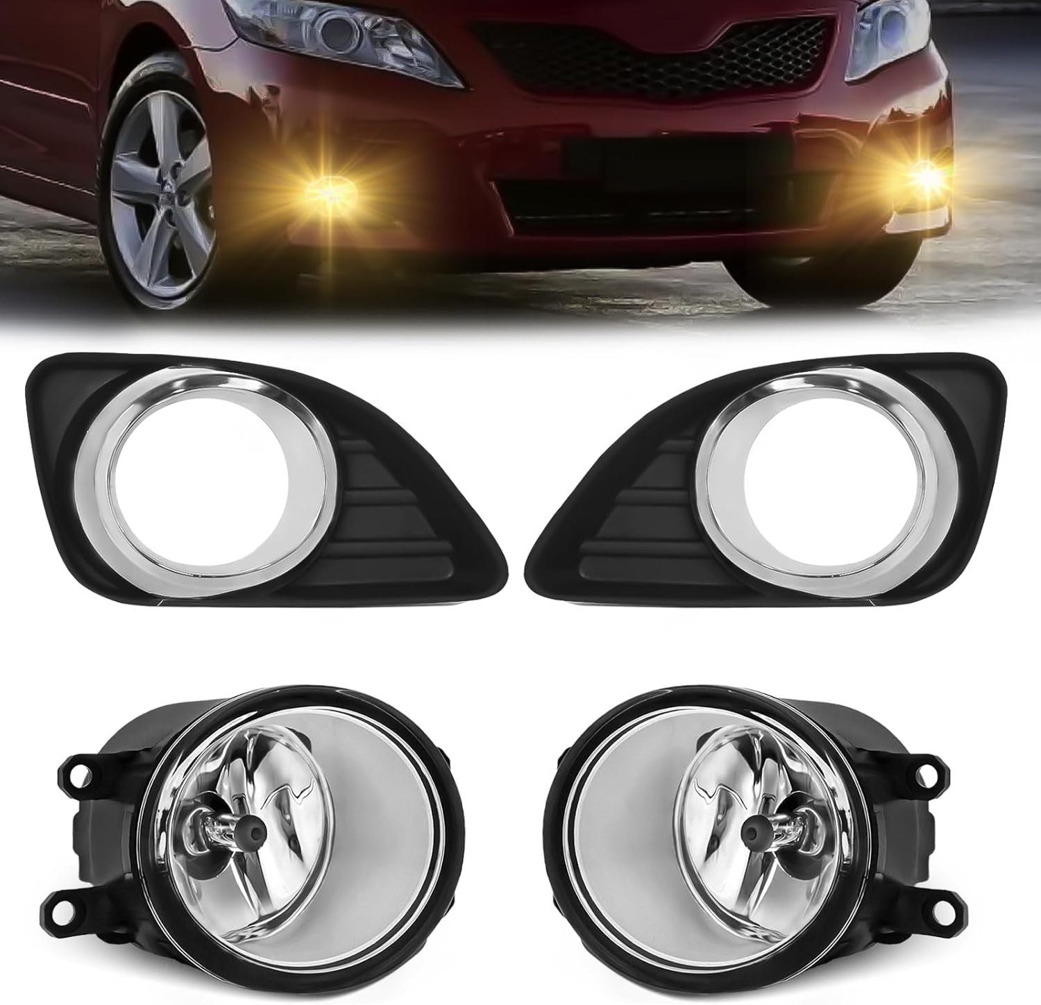 Mcooo Halogen Fog Lights-for 2010 2011 Toyota Camry,Fog Lamps Assembly Replacement,Include Switch, Wiring Harness,Plug and Play