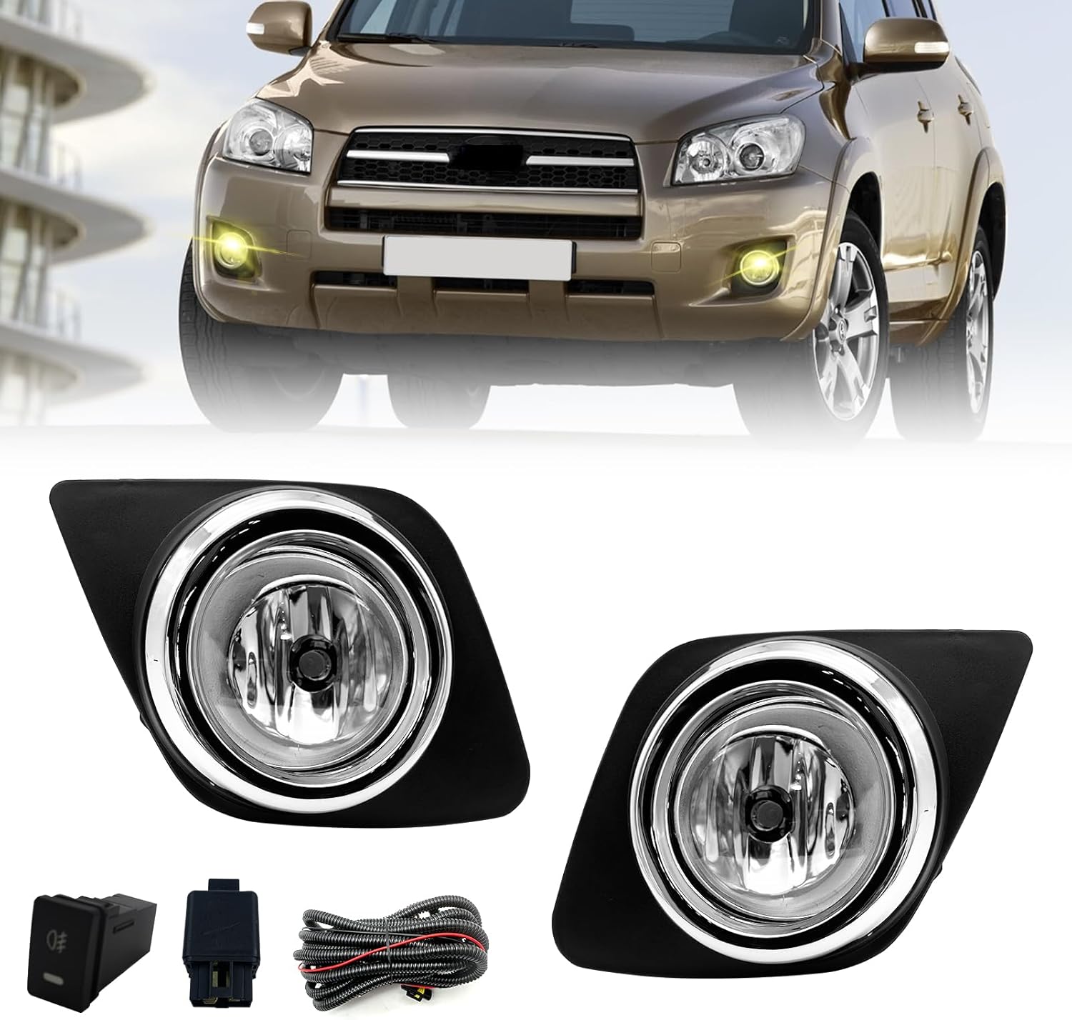 Mcooo Fog Lights Compatible With RAV4 2009-2012, 1 Pair Front Bumper Lights with Bezels and H11 12V 55W Bulbs included Switch and Wiring kit