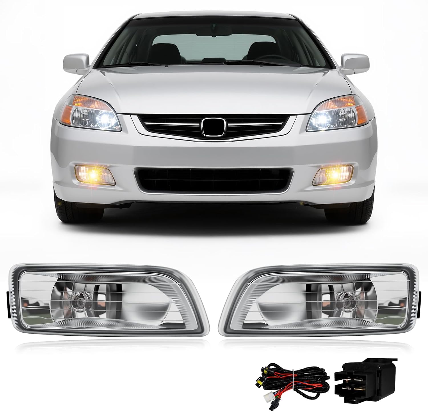 Mcooo Fog Lights Assembly Compatible with 2003-2007 Honda Accord 4Door Sedan 2004-2008 Acura TL Fog Light Replacement with Halogen Bulbs Clear Lens Switch Harness Kit