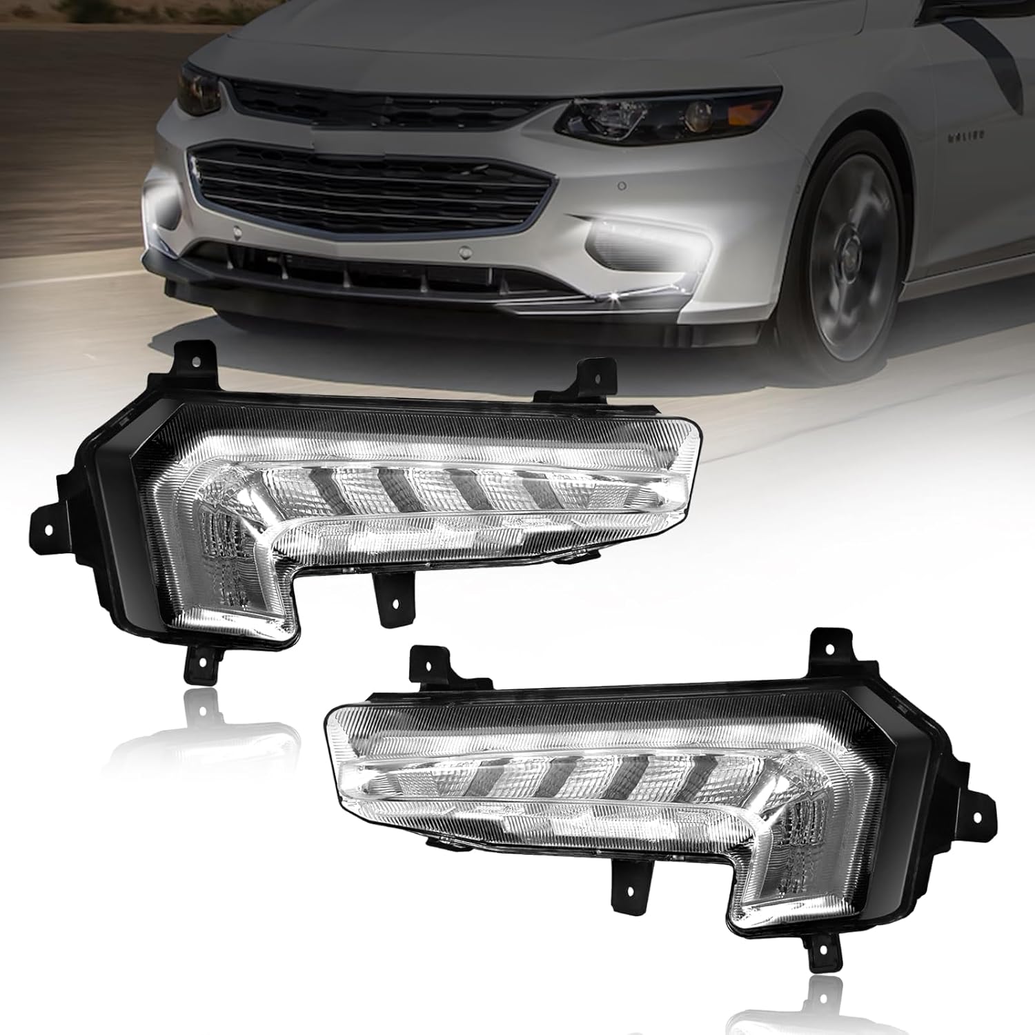 Mcooo LED Fog Light for 2016 2017 2018 Chevy Malibu, Front Driving Fog Lamps Replacement Kit, Clear Lens (1 Pair)