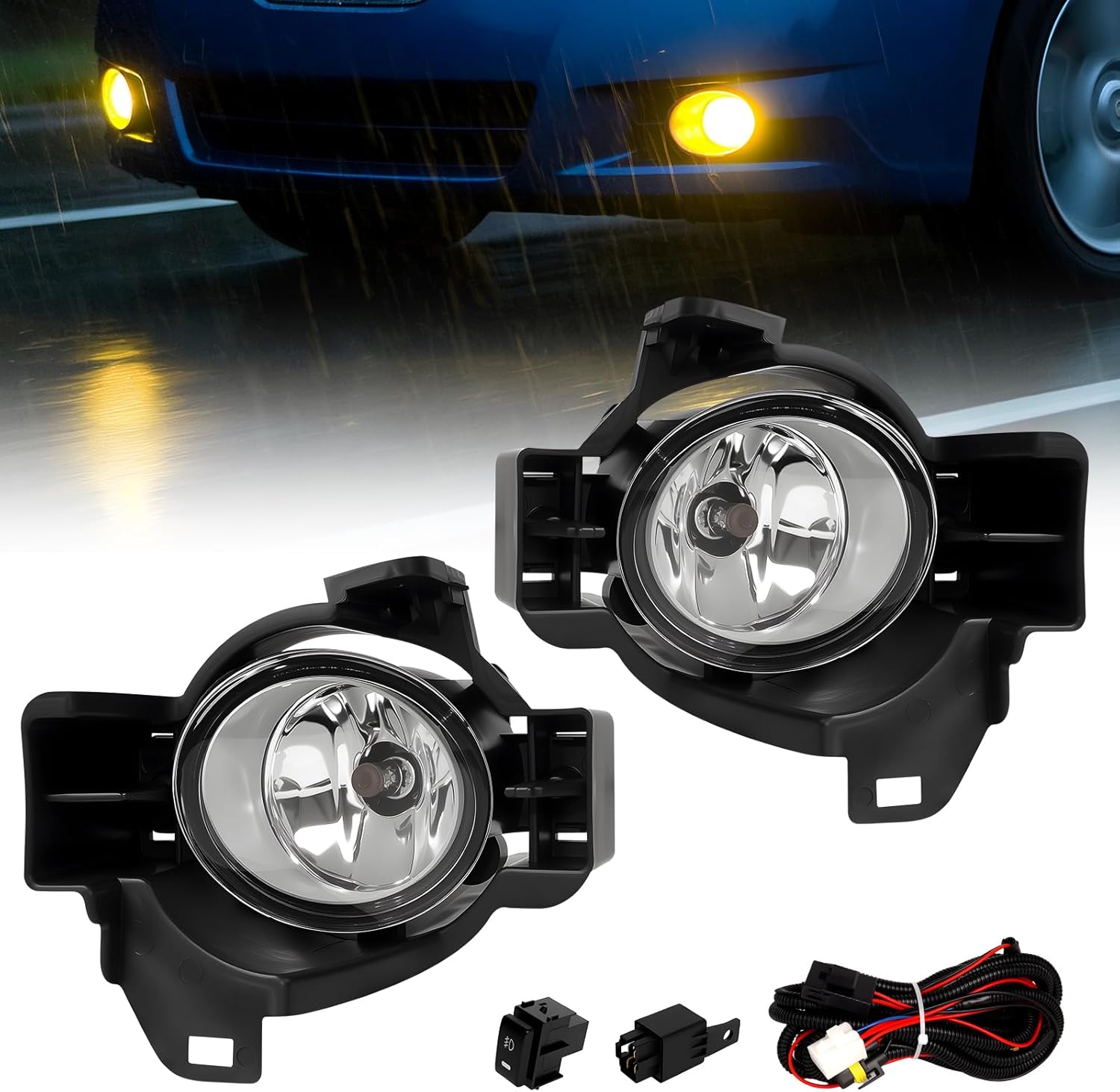 2010-2012 Nissan Altima 4DR Sedan Front Bumper Fog Lights with Halogen Bulb, Harness and Switch