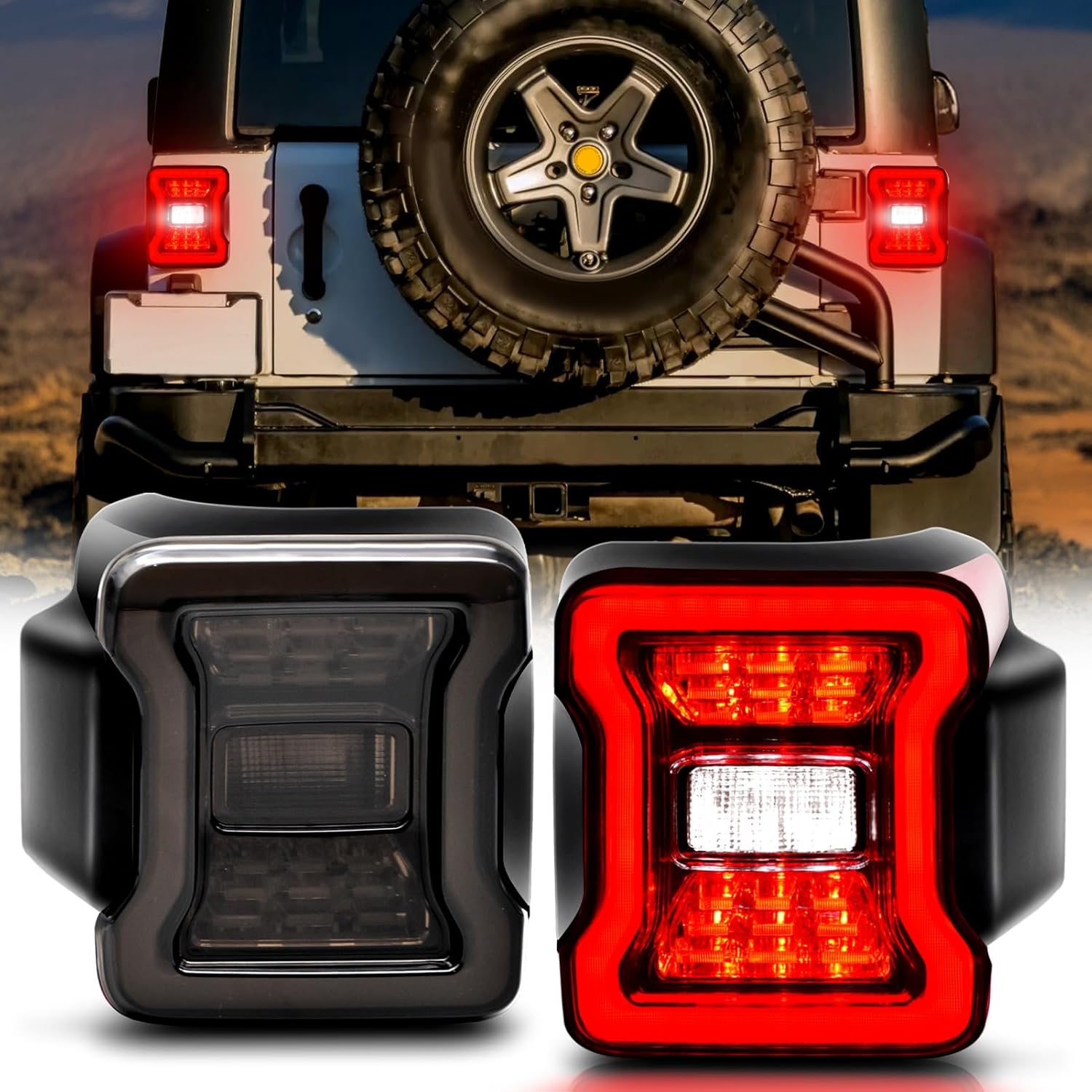 Mcooo LED Tail Lights Fit For 2007-2018 Jeep Wrangler JK JKU, Tunnel Shaped Design Rear Lights, Running, Brake, Turn Signal, Reverse Light Tail Lamp, Easy to Install,Smoked Lens