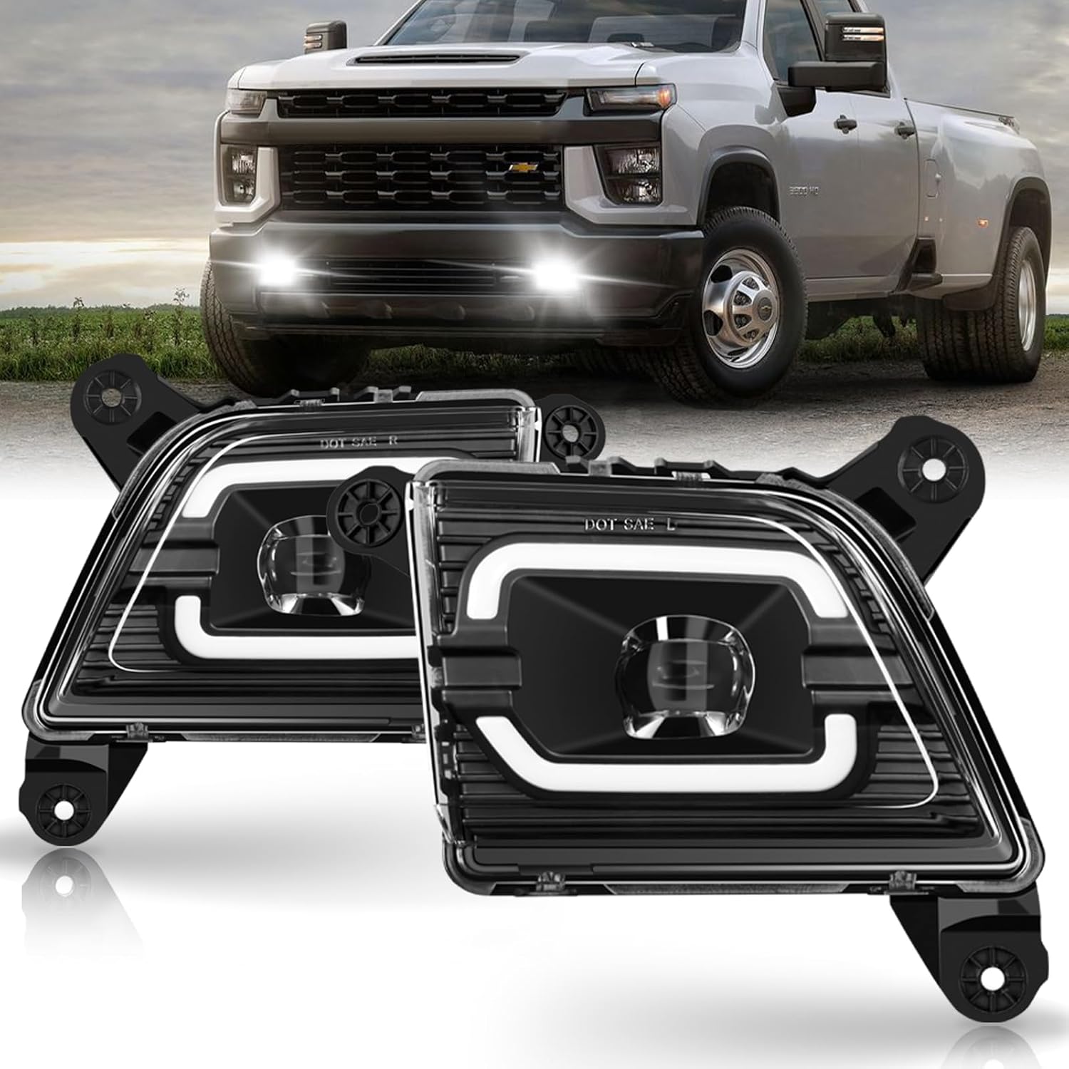 Mcooo LED Fog Lights with DRL for 2019 2020 2021 2022 2023 Chevrolet Silverado 1500 2500HD 3500HD, Chevrolet Fog Lamp Kits with Running Lights and Turn Signals, 1 Pair