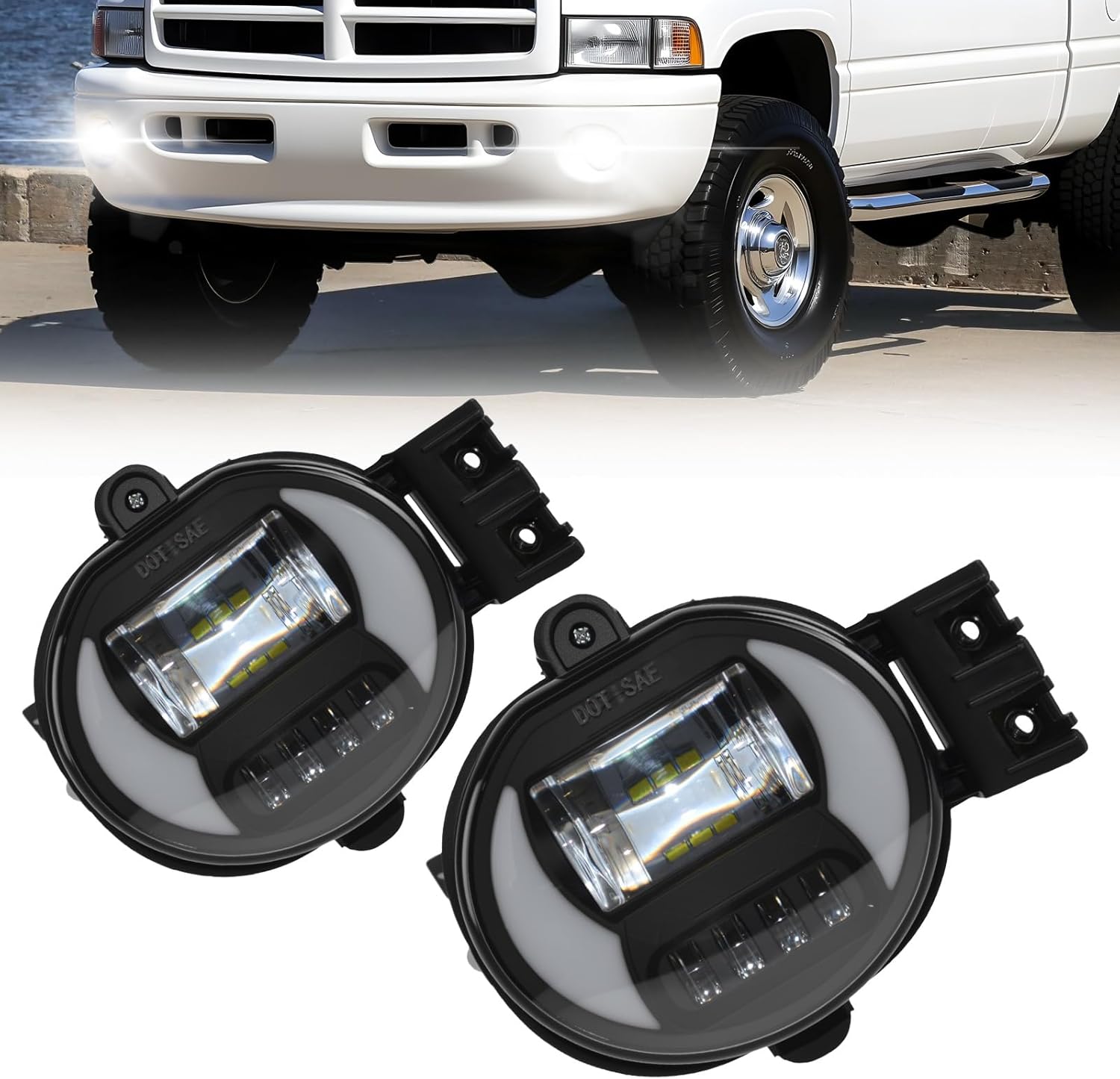 2002-2009 Dodge Ram 1500/2500/3500 / 2004-2006 Durango LED Fog Lights | Front Bumper | Clear Lens