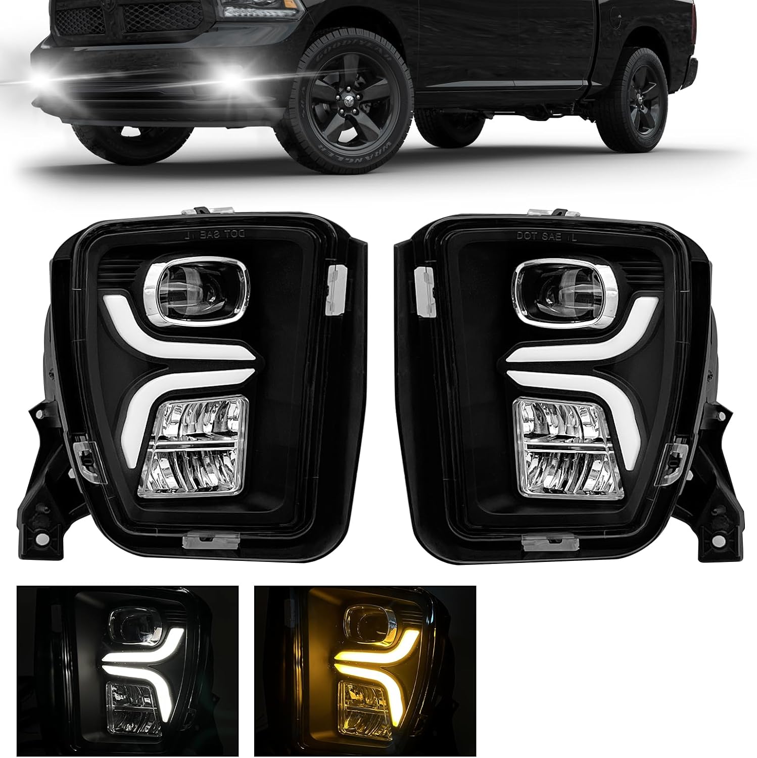 2013-2018 Dodge Ram 1500 / 2019-2021 Ram 1500 Classic LED Fog Lights with DRL & Turn Signal | Front Bumper