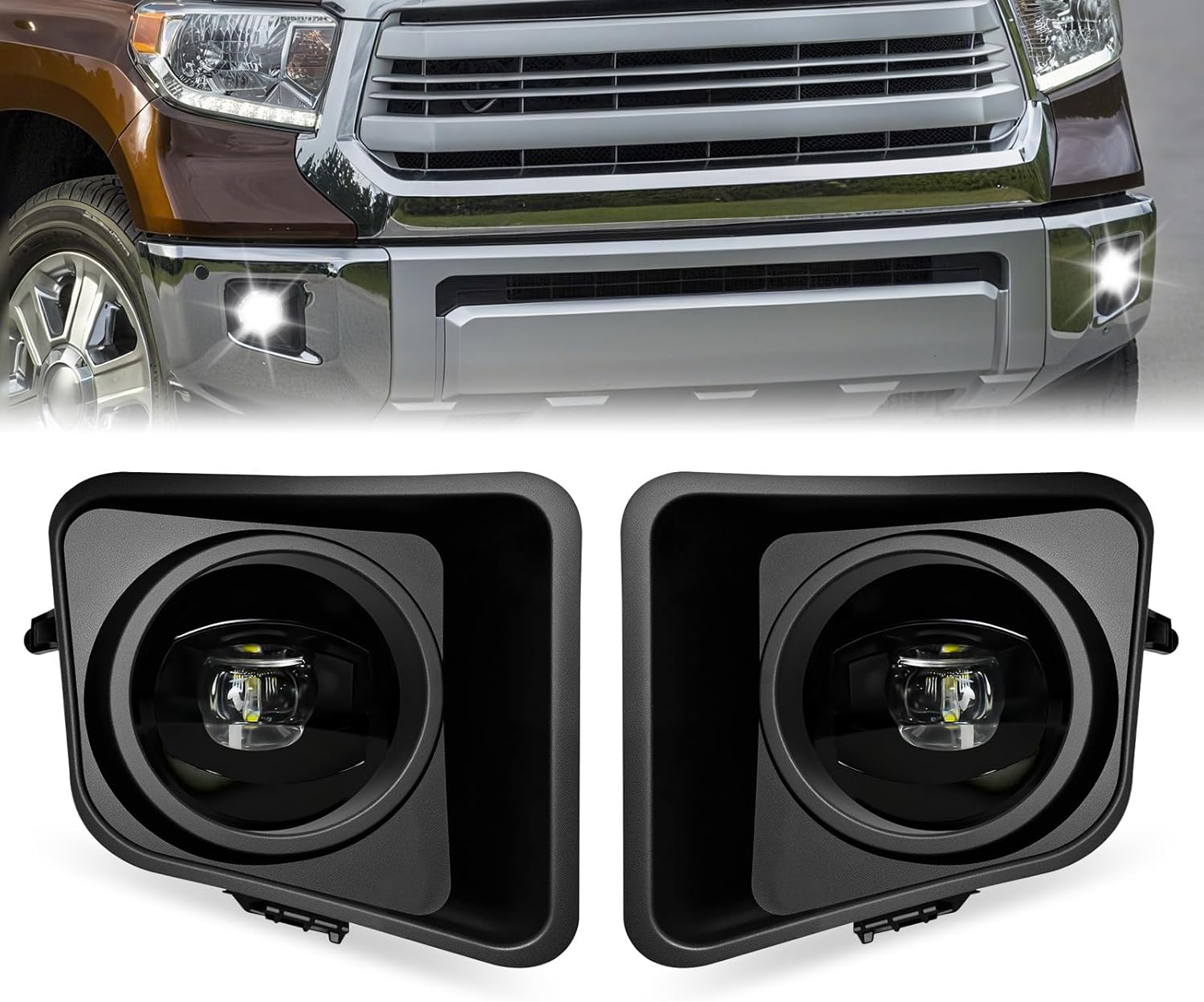 Mcooo LED Fog Lights for 2014 2015 2016 2017 2018 2019 2020 2021 Toyota Tundra,1 Pair Front Driving Fog Lamps Kits with Wiring Harness Switch,Clear Lens