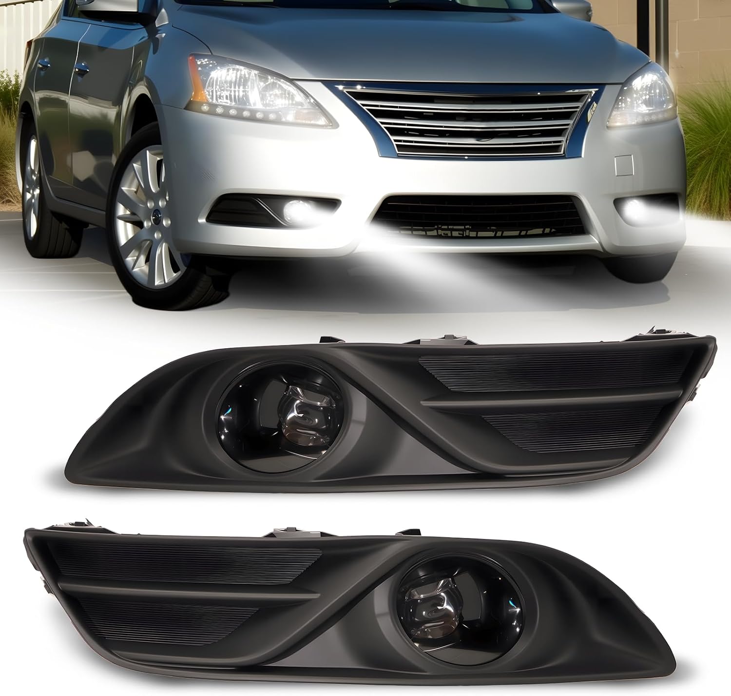 2013-2015 Nissan Sentra Front Bumper LED Fog Lights Assembly – Clear Lens